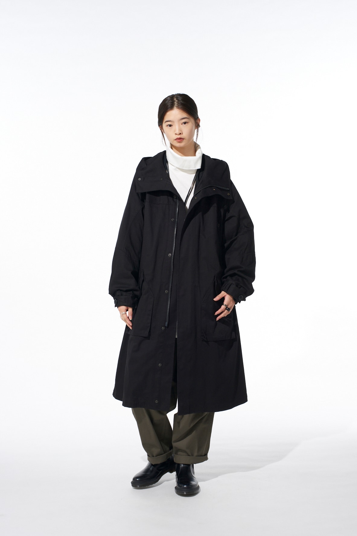 COTTON TWILL HOODED COAT WITH PADDED LINER