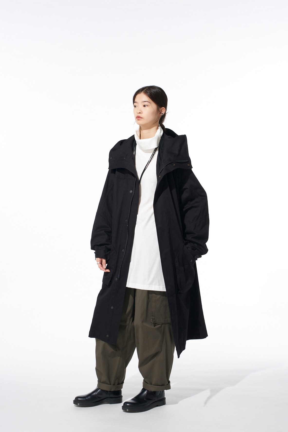 COTTON TWILL HOODED COAT WITH PADDED LINER