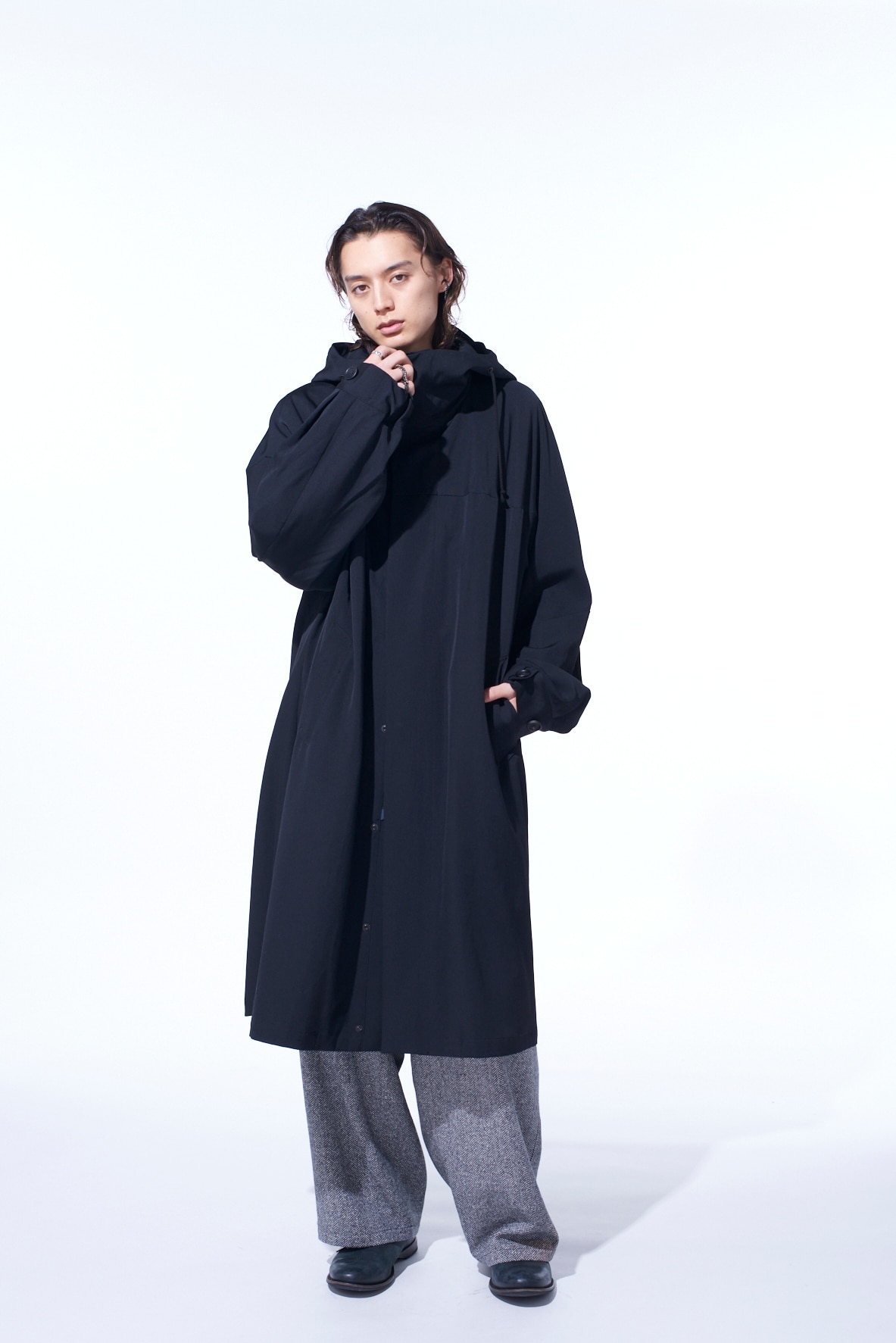 WASHER WOOL GABARDINE MILITARY COAT