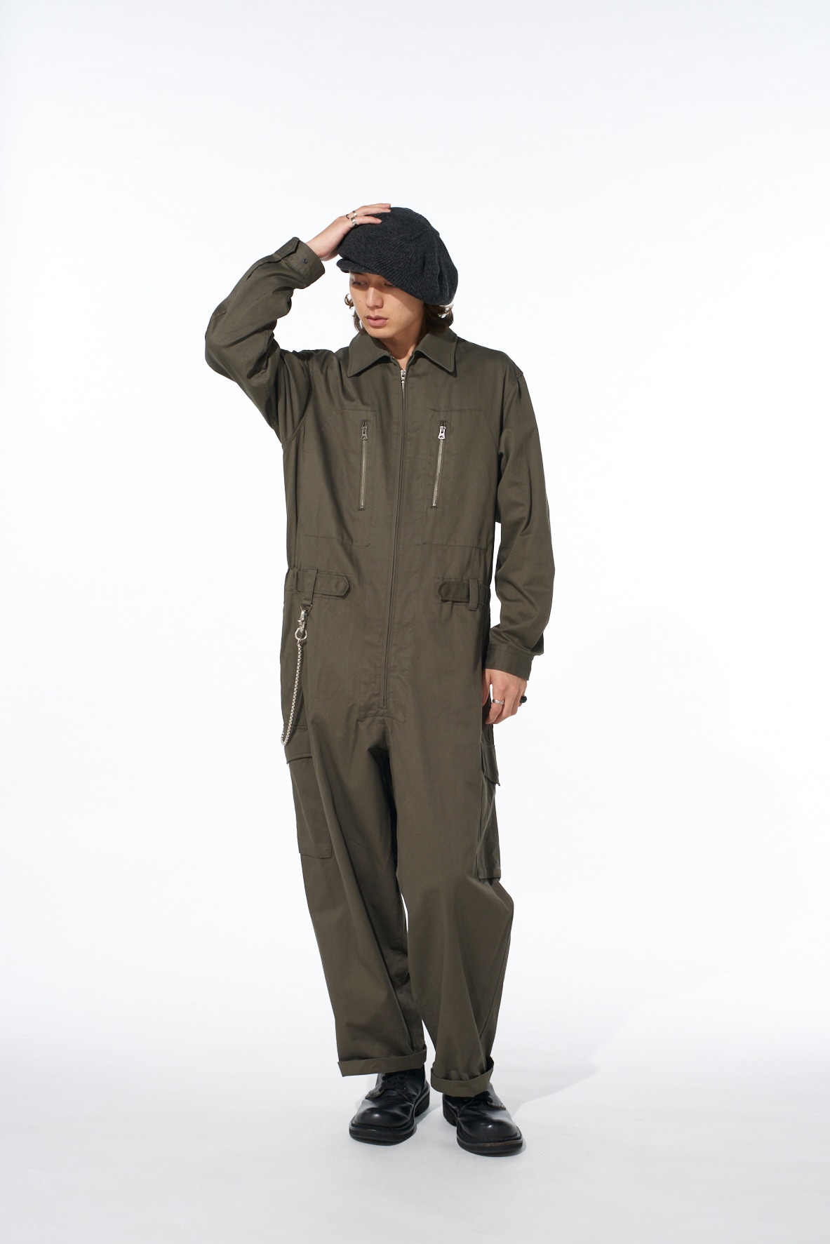 COTTON TWILL 6-POCKET ZIP-UP JUMPSUIT