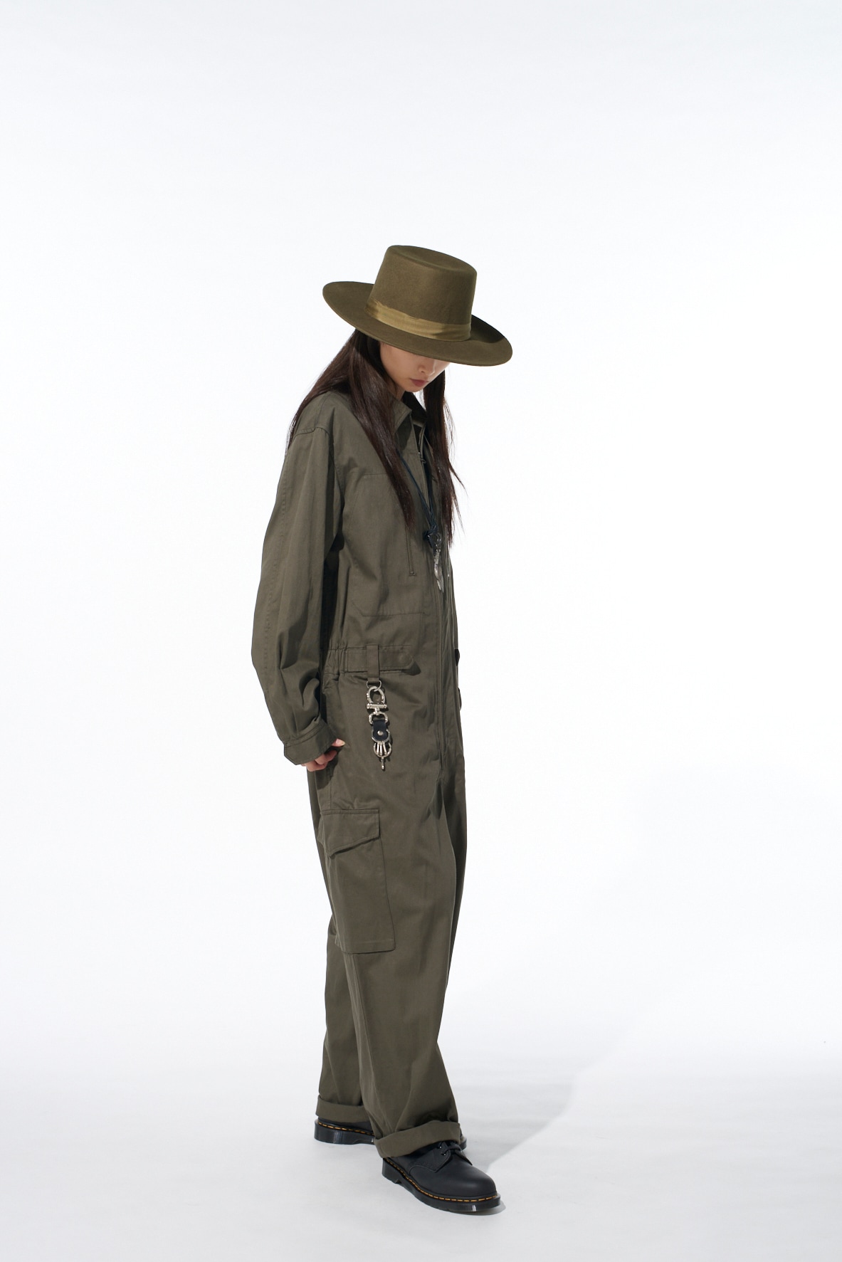 COTTON TWILL 6-POCKET ZIP-UP JUMPSUIT