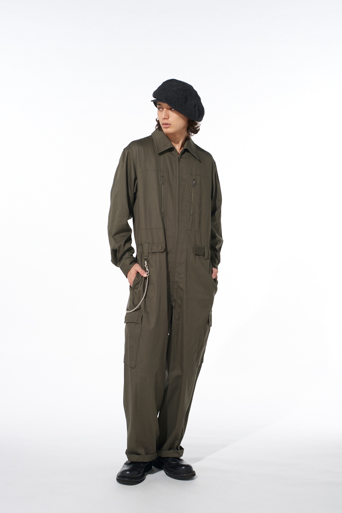 COTTON TWILL 6-POCKET ZIP-UP JUMPSUIT