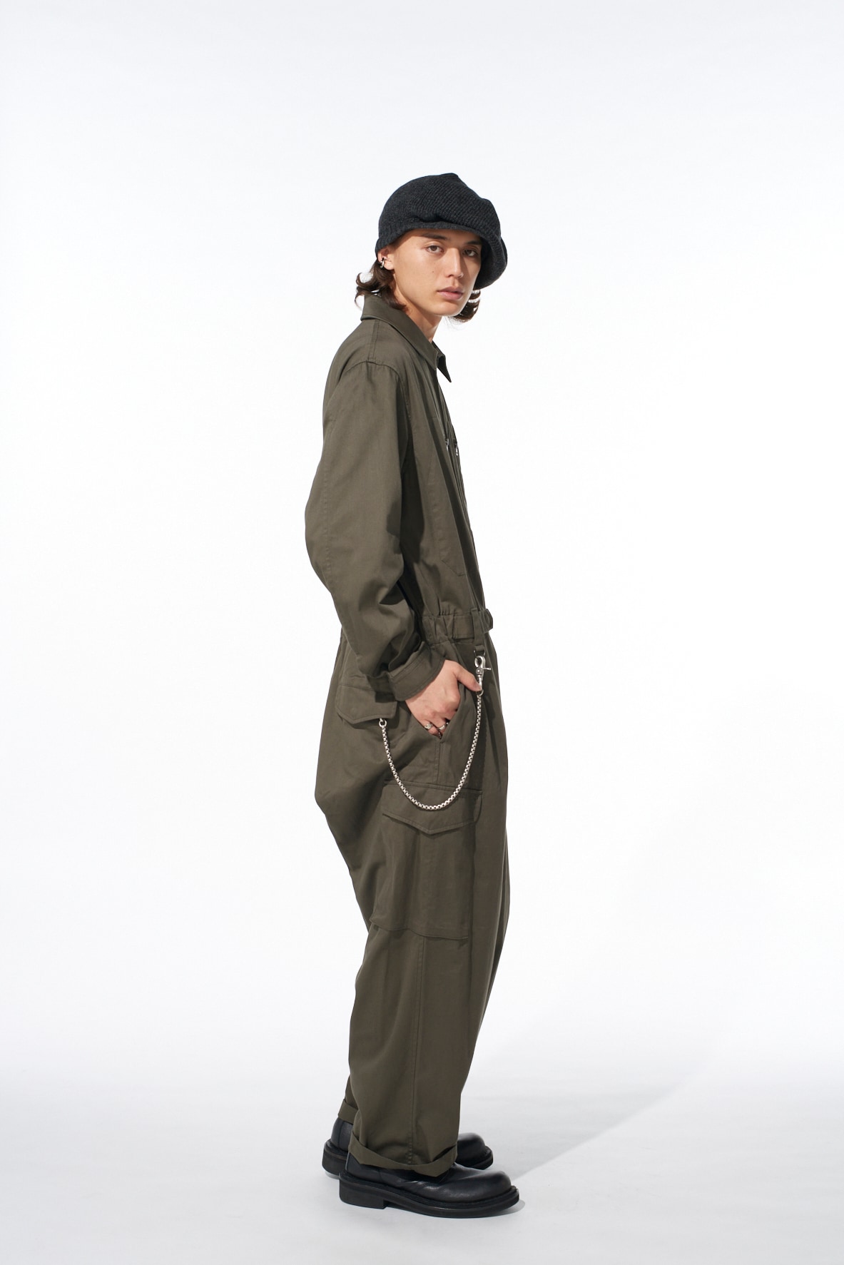 COTTON TWILL 6-POCKET ZIP-UP JUMPSUIT