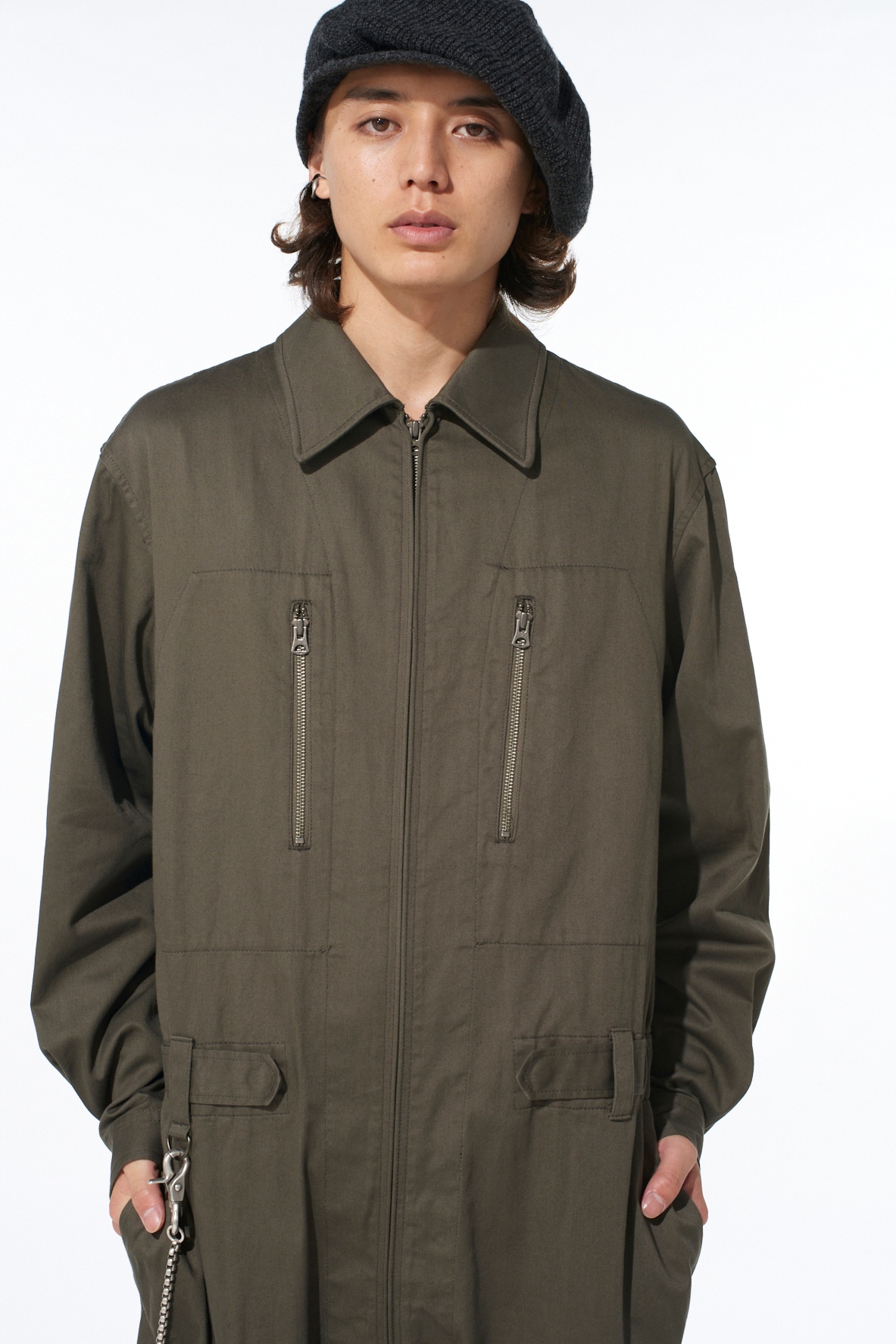 COTTON TWILL 6-POCKET ZIP-UP JUMPSUIT
