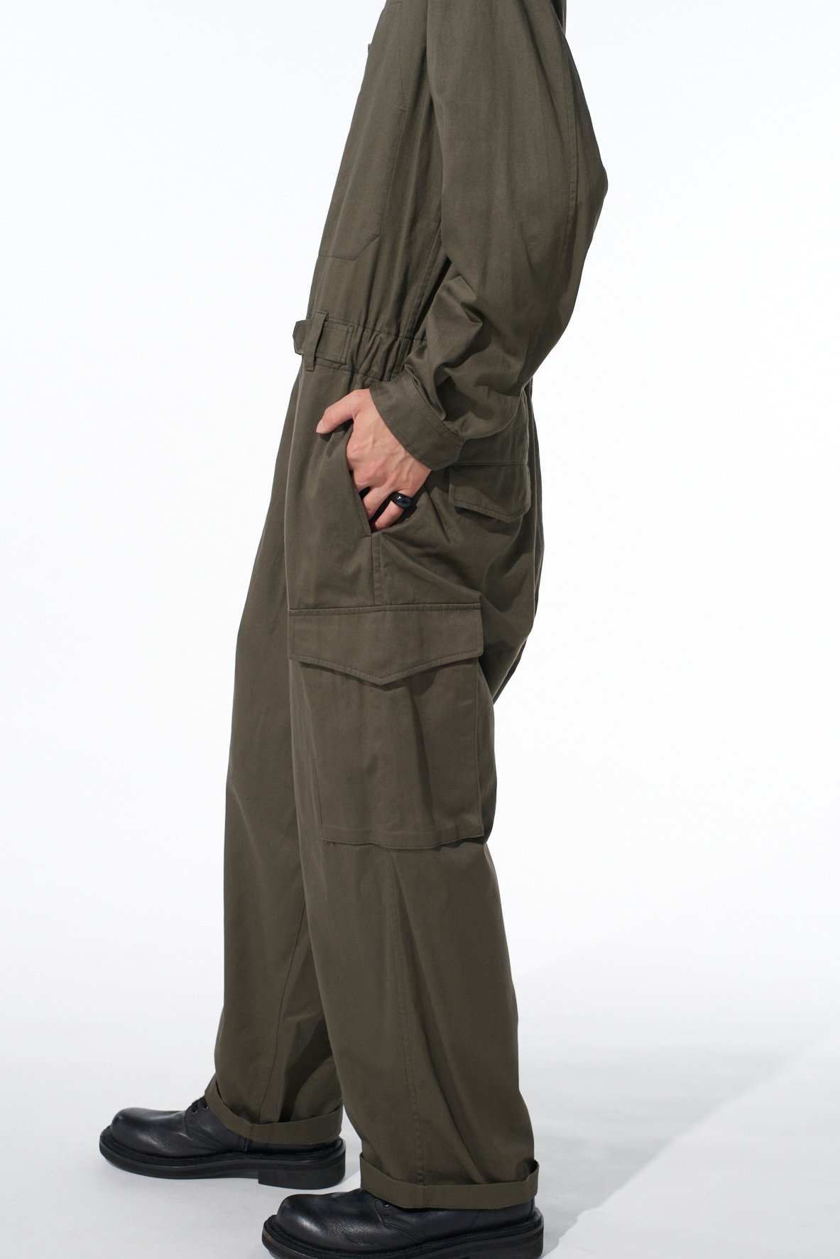 COTTON TWILL 6-POCKET ZIP-UP JUMPSUIT