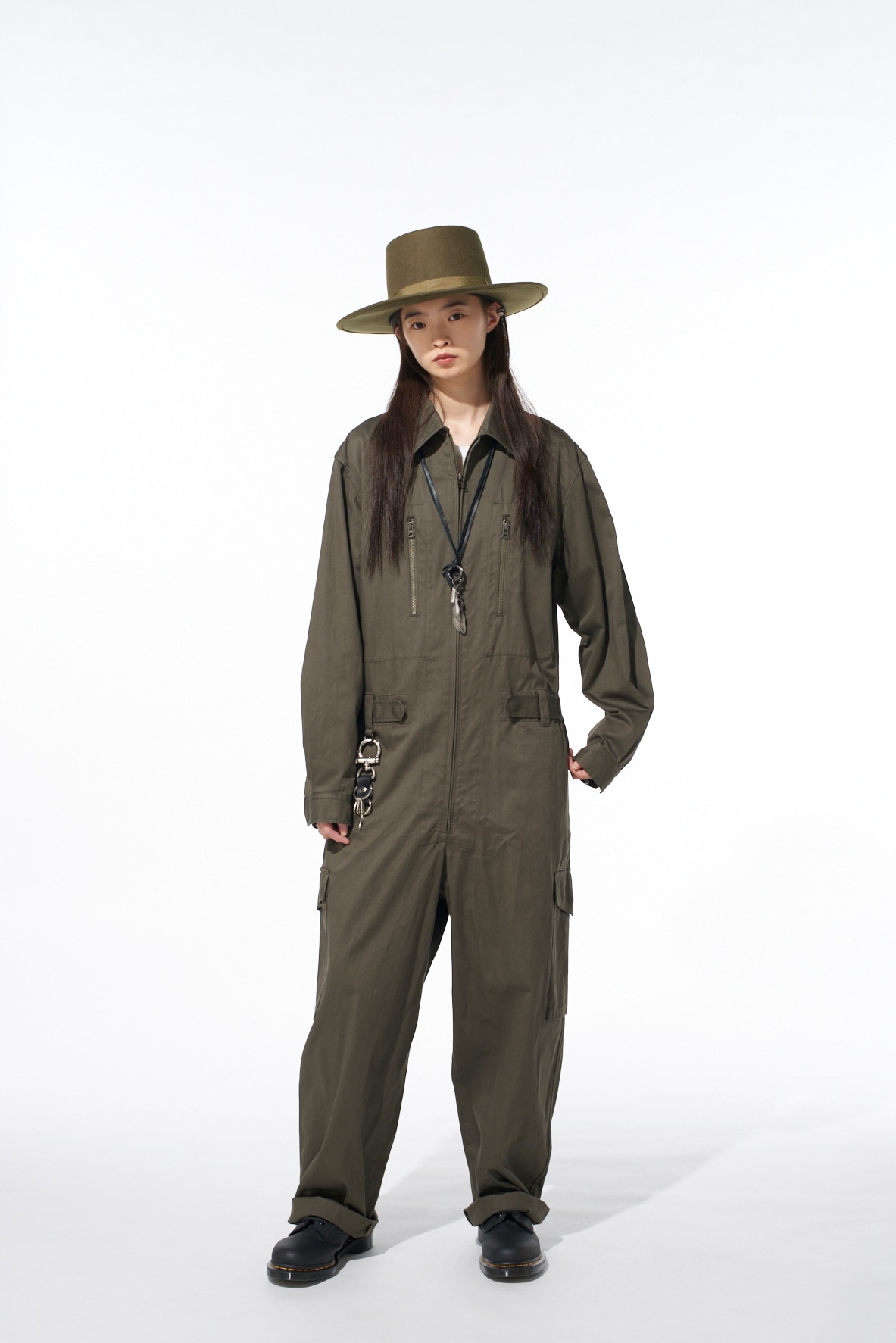 COTTON TWILL 6-POCKET ZIP-UP JUMPSUIT
