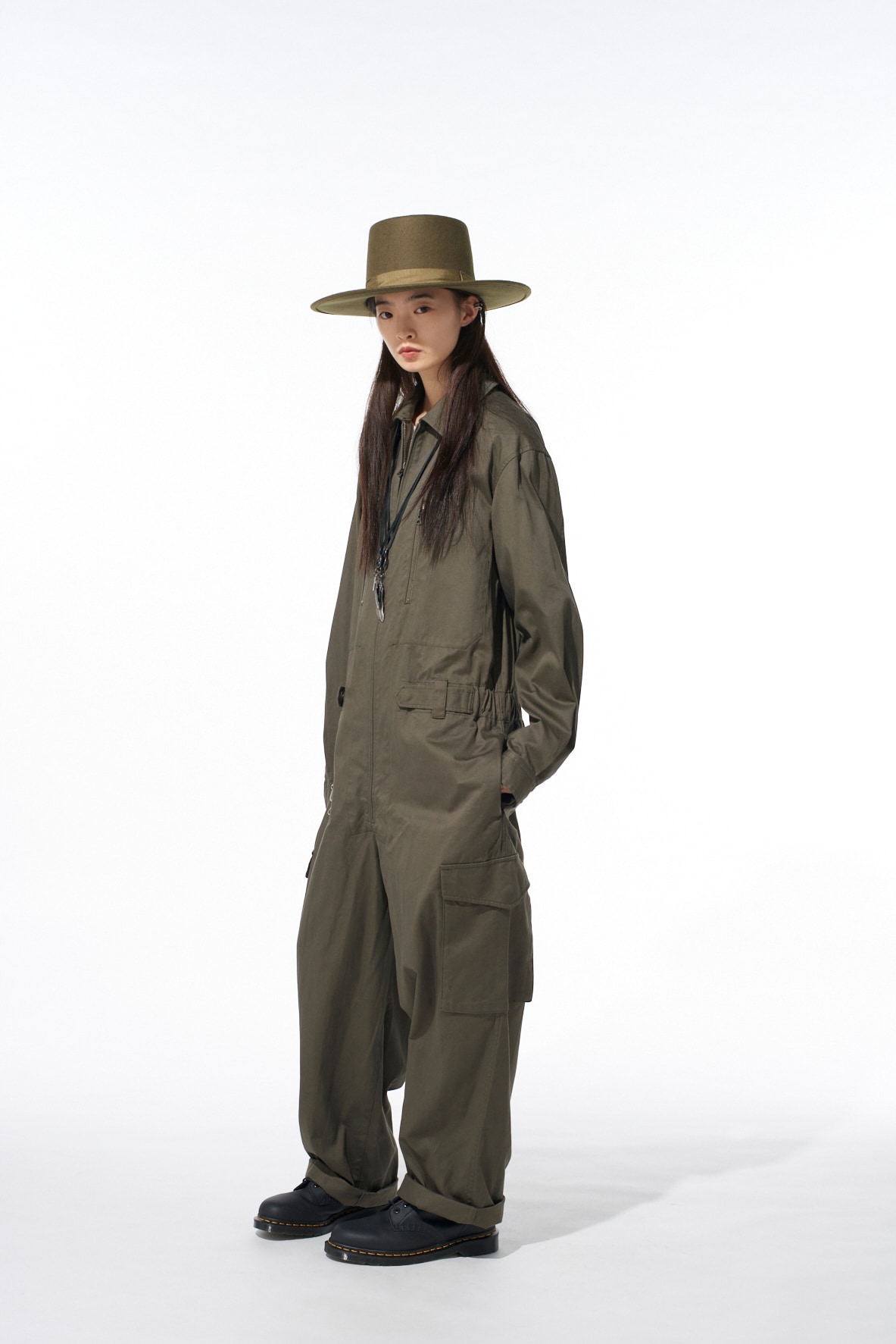 COTTON TWILL 6-POCKET ZIP-UP JUMPSUIT