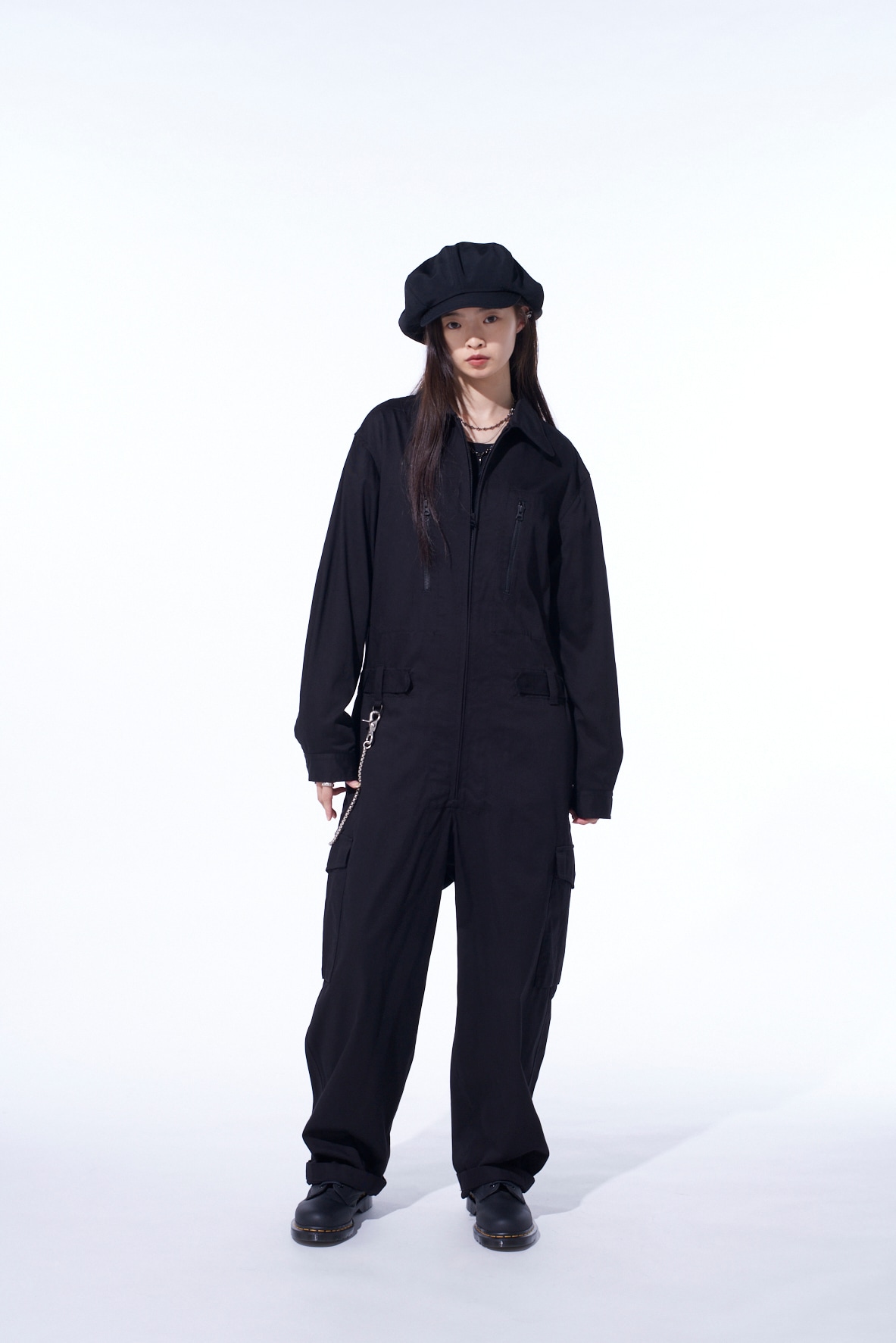 COTTON TWILL 6-POCKET ZIP-UP JUMPSUIT