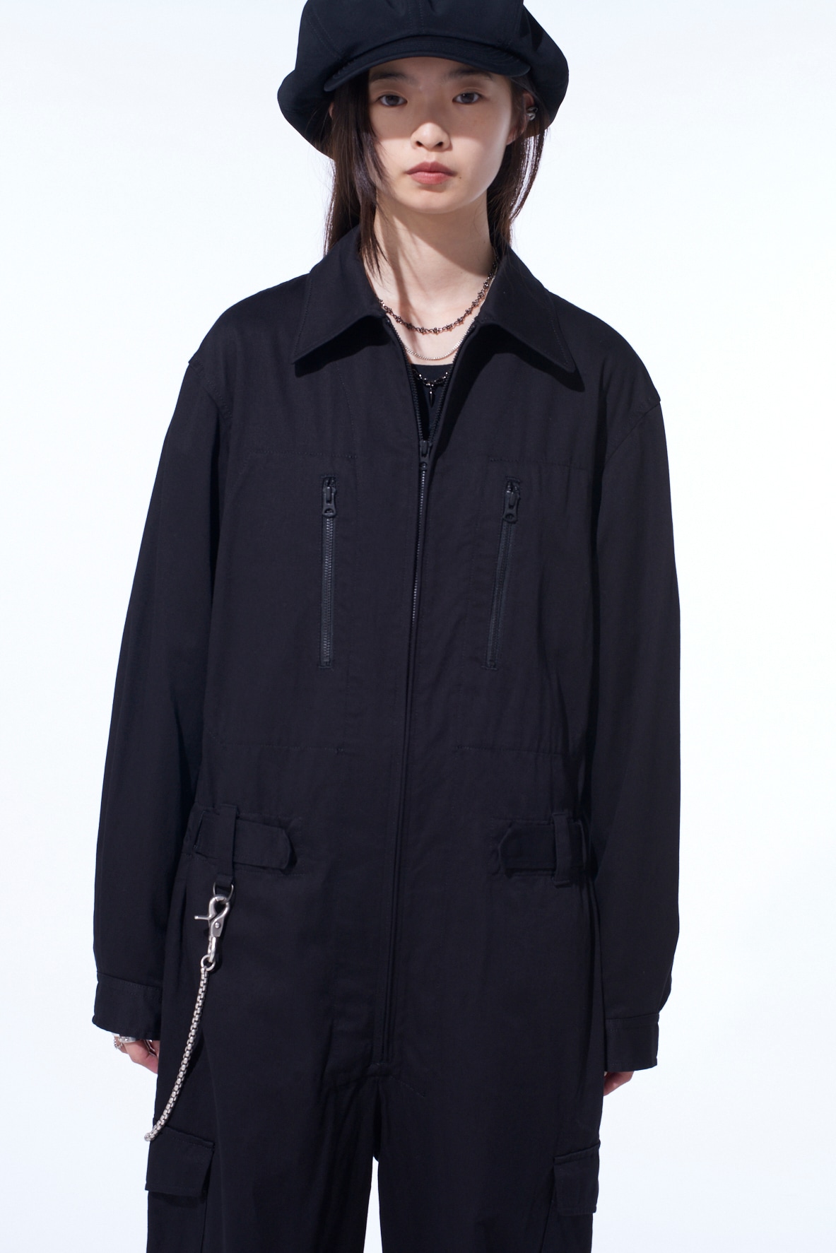 COTTON TWILL 6-POCKET ZIP-UP JUMPSUIT