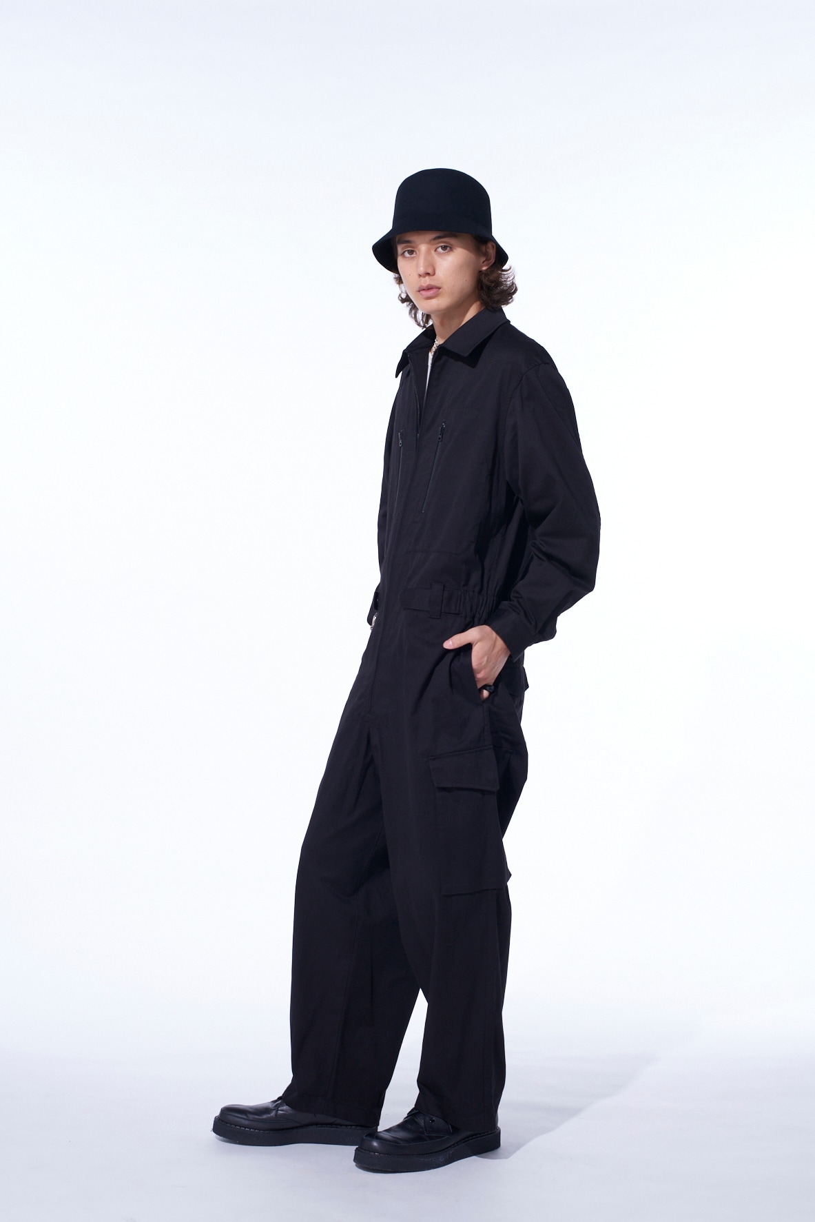 COTTON TWILL 6-POCKET ZIP-UP JUMPSUIT