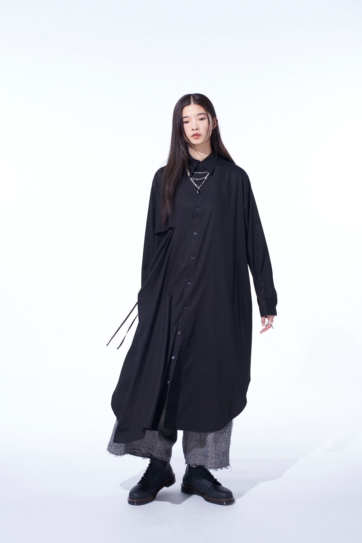 RAYON TWILL LAYERED LONG SHIRT DRESS