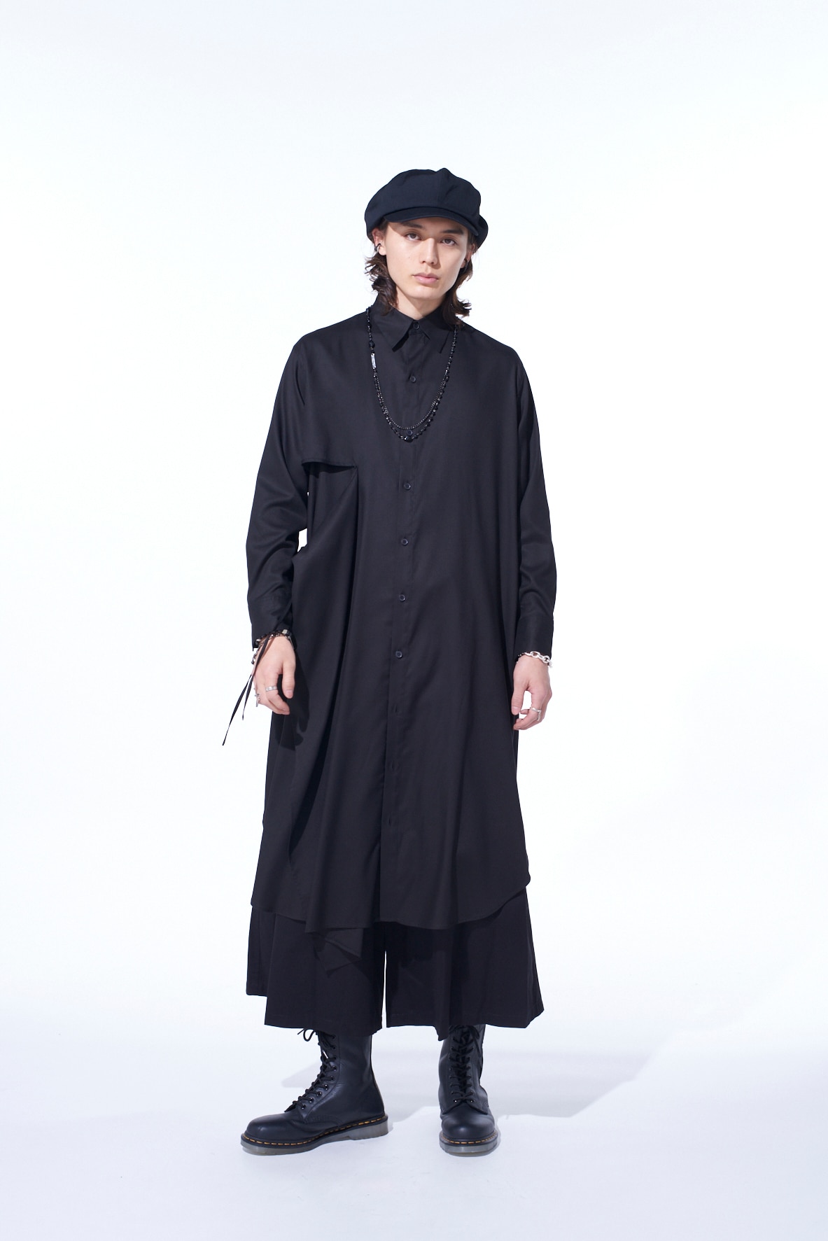 RAYON TWILL LAYERED LONG SHIRT DRESS