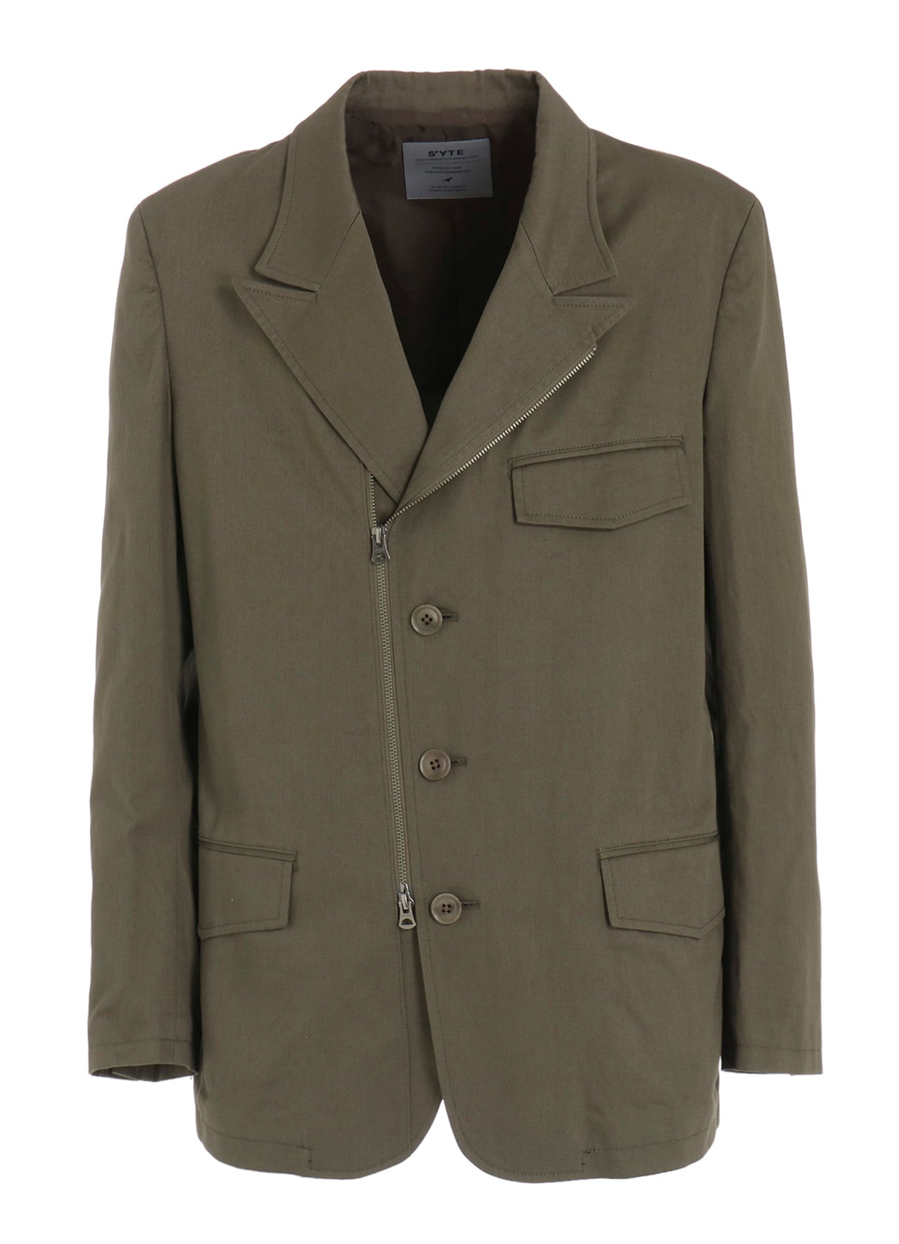 COTTON TWILL PEAKED LAPEL TAILORED JACKET