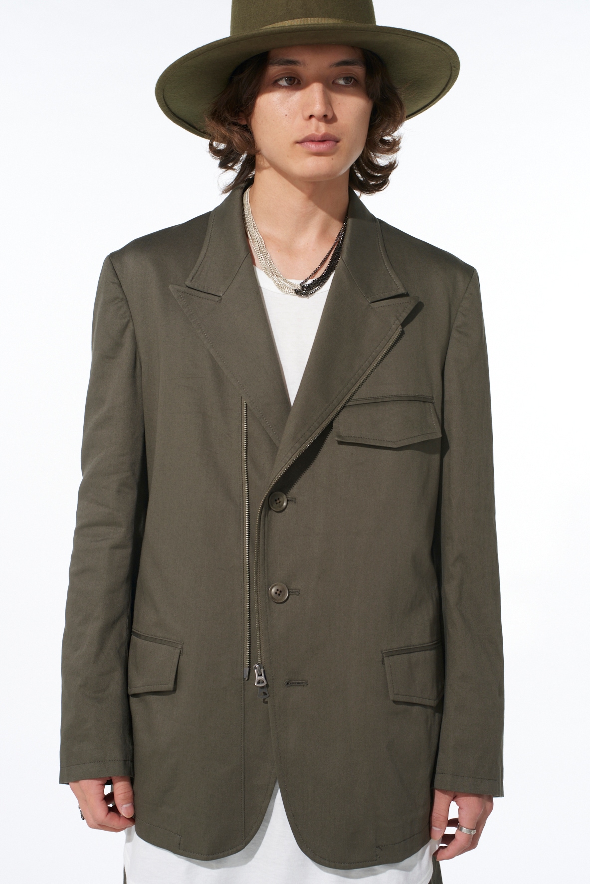 COTTON TWILL PEAKED LAPEL TAILORED JACKET