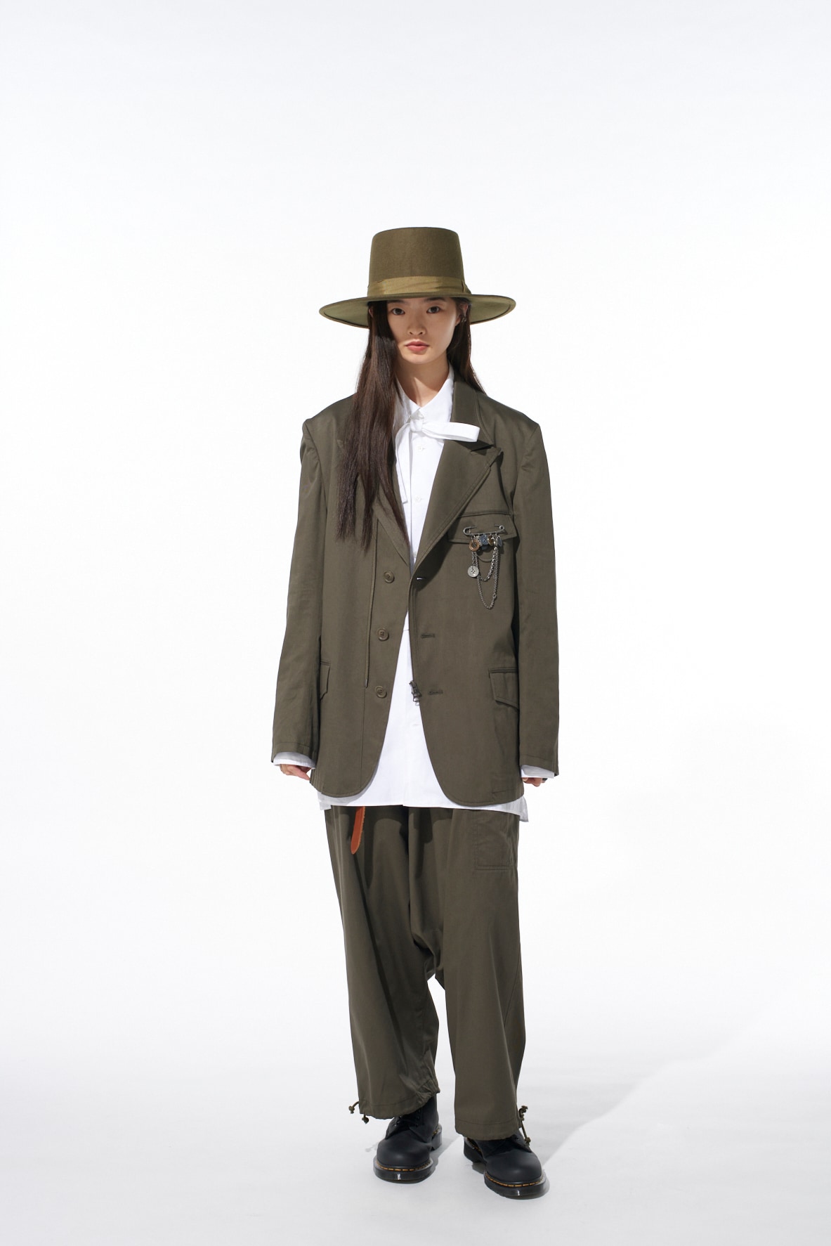 COTTON TWILL PEAKED LAPEL TAILORED JACKET