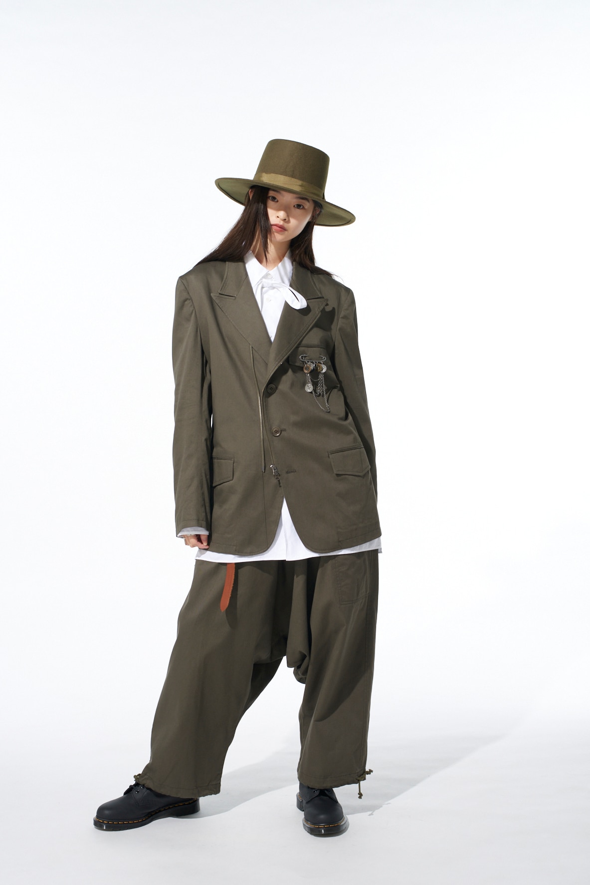 COTTON TWILL PEAKED LAPEL TAILORED JACKET