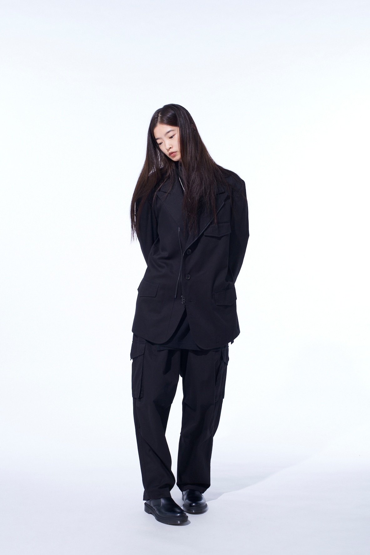 COTTON TWILL PEAKED LAPEL TAILORED JACKET