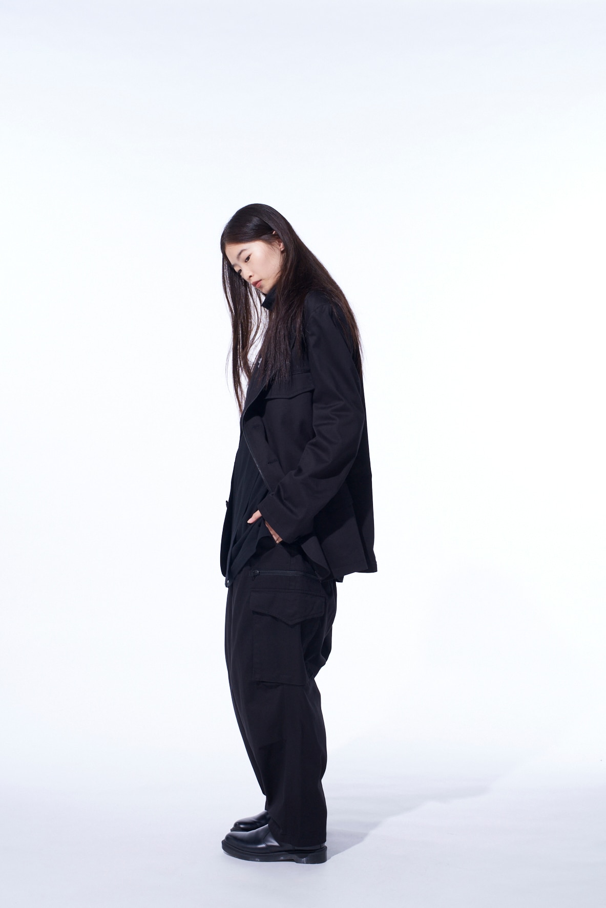 COTTON TWILL PEAKED LAPEL TAILORED JACKET