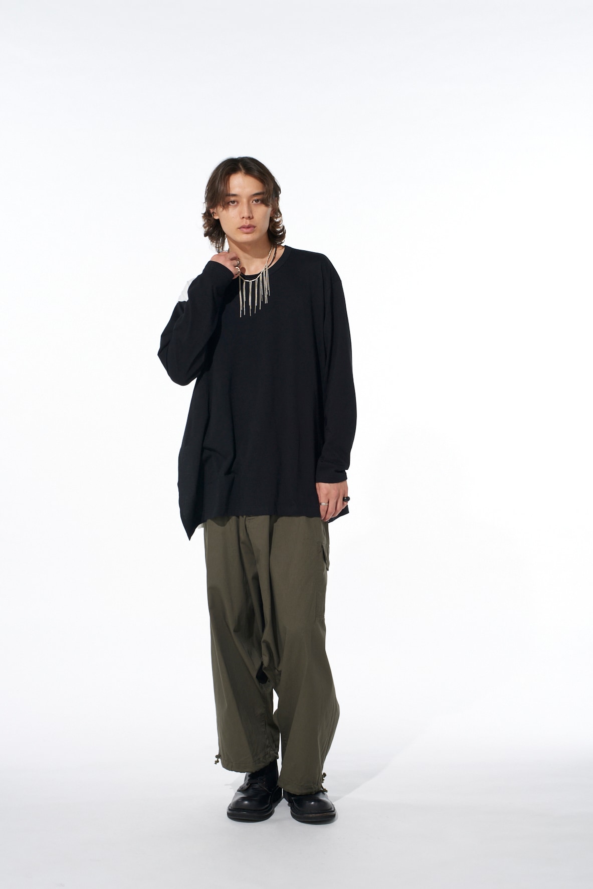 COTTON TWILL WIDE SAROUEL PANTS