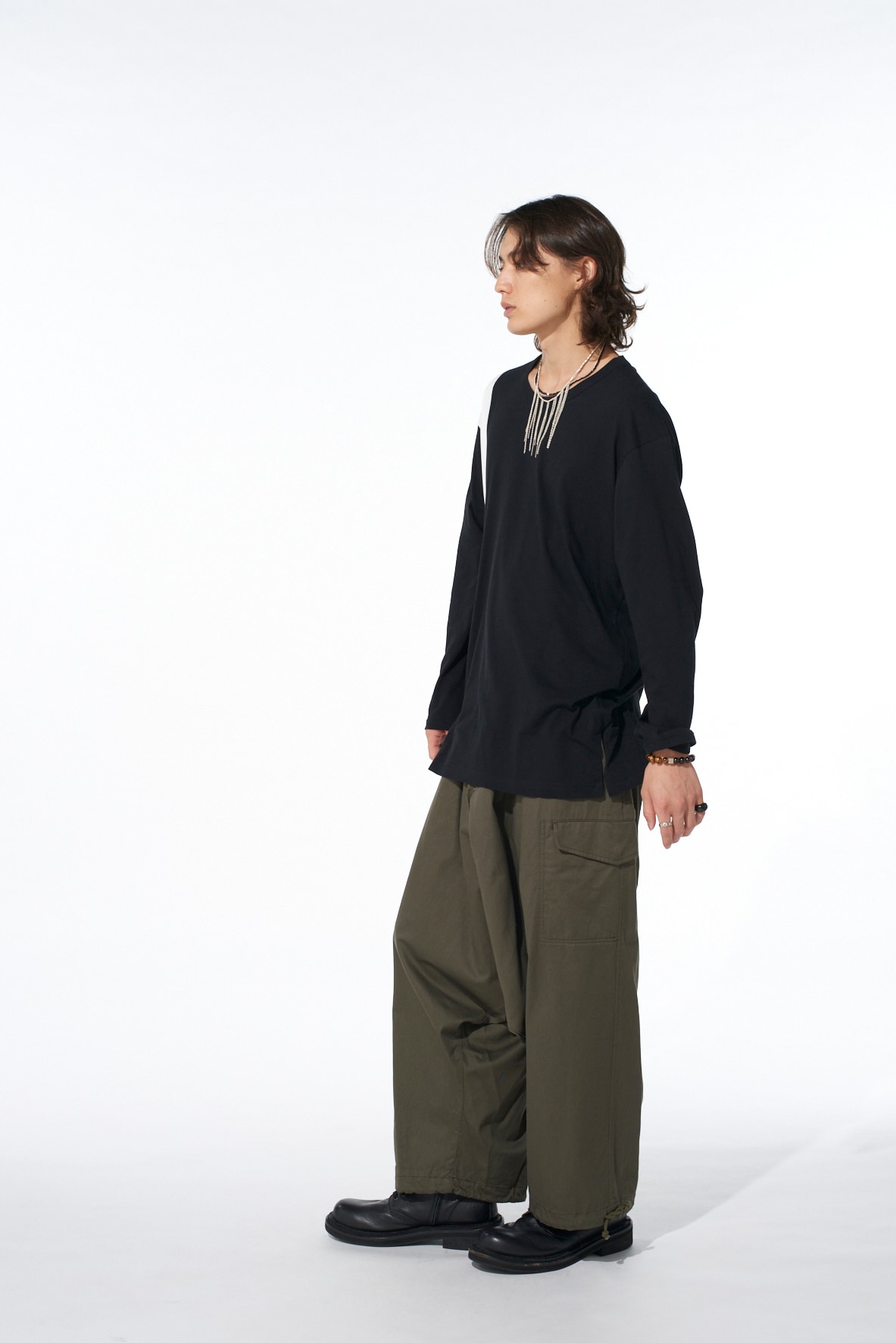 COTTON TWILL WIDE SAROUEL PANTS