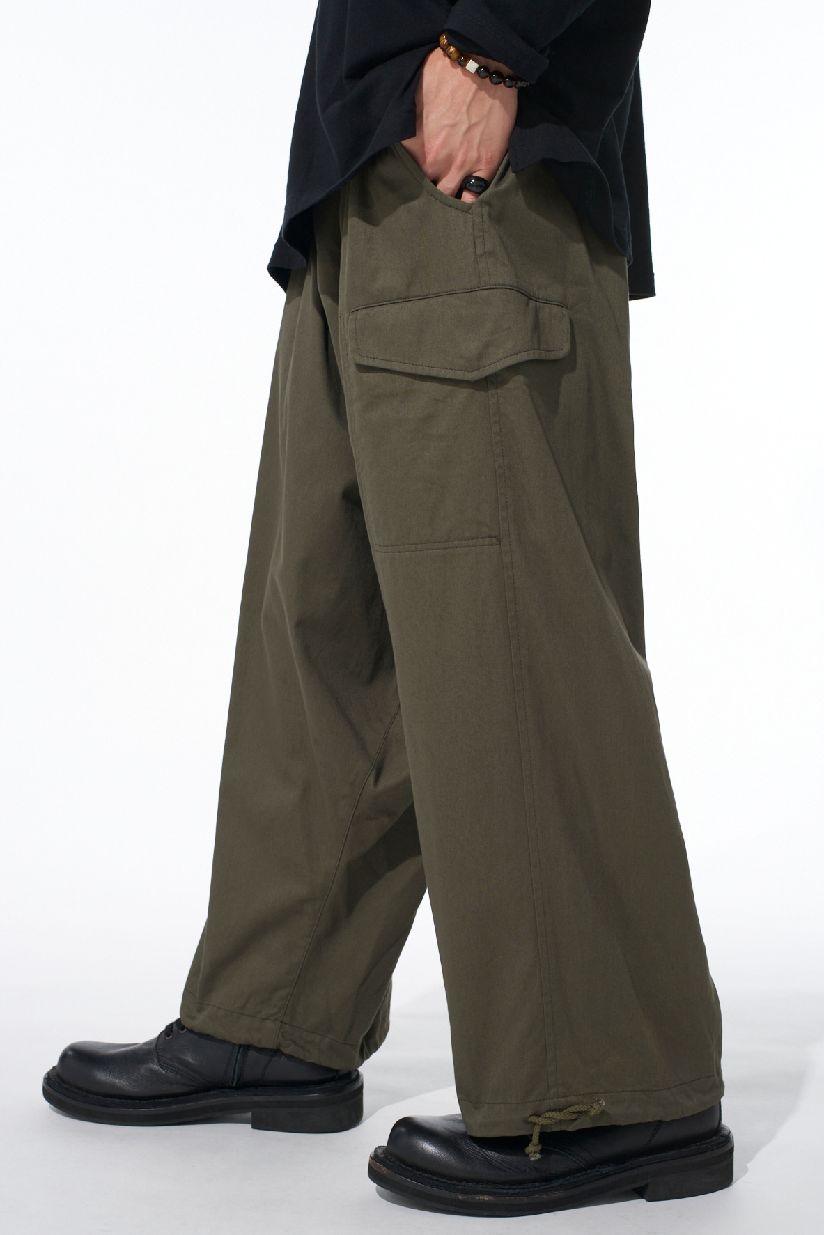 COTTON TWILL WIDE SAROUEL PANTS