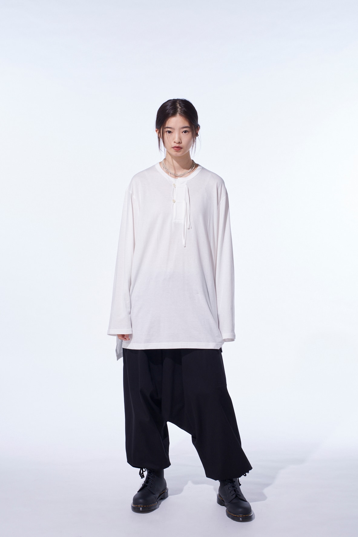 COTTON TWILL WIDE SAROUEL PANTS