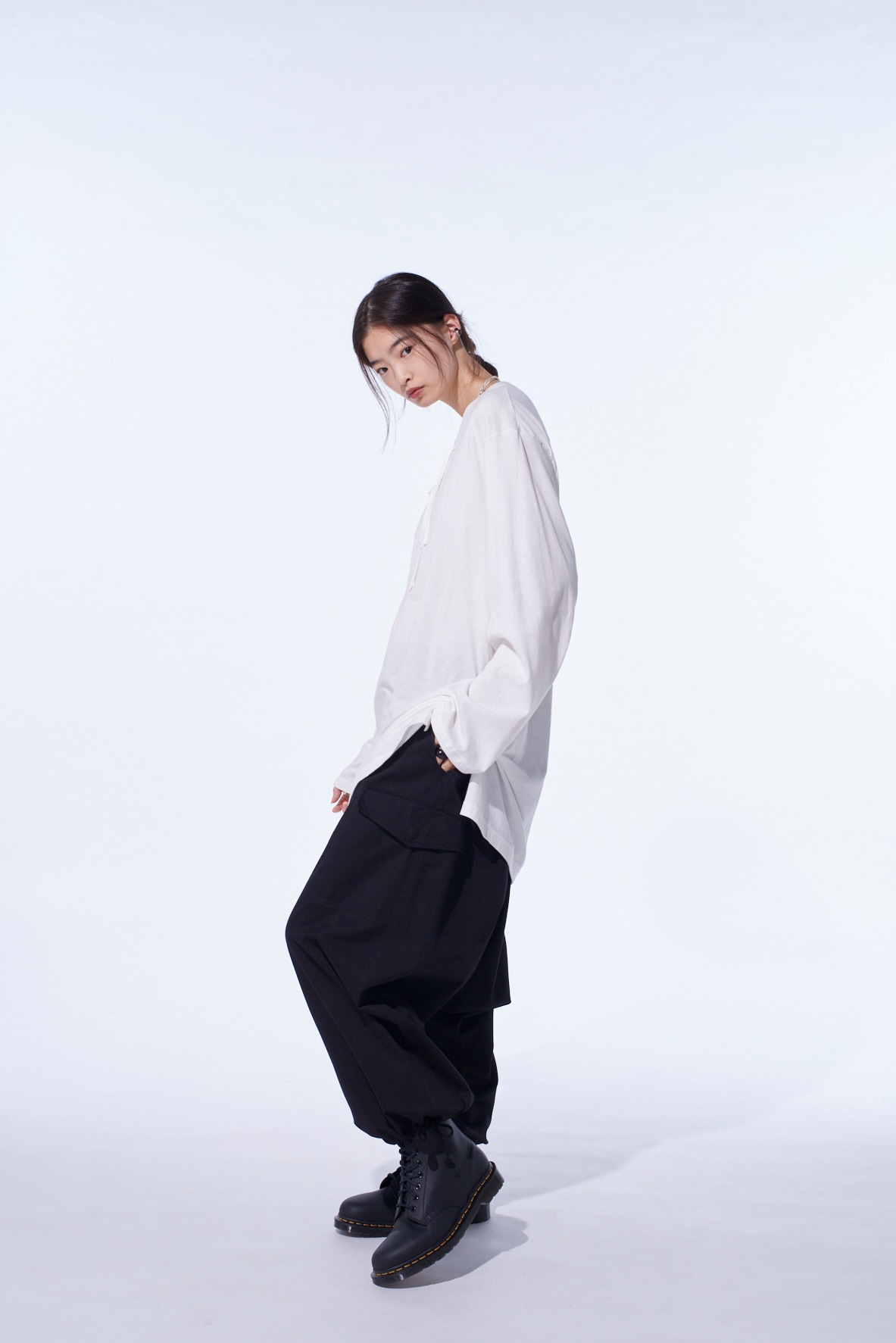 COTTON TWILL WIDE SAROUEL PANTS
