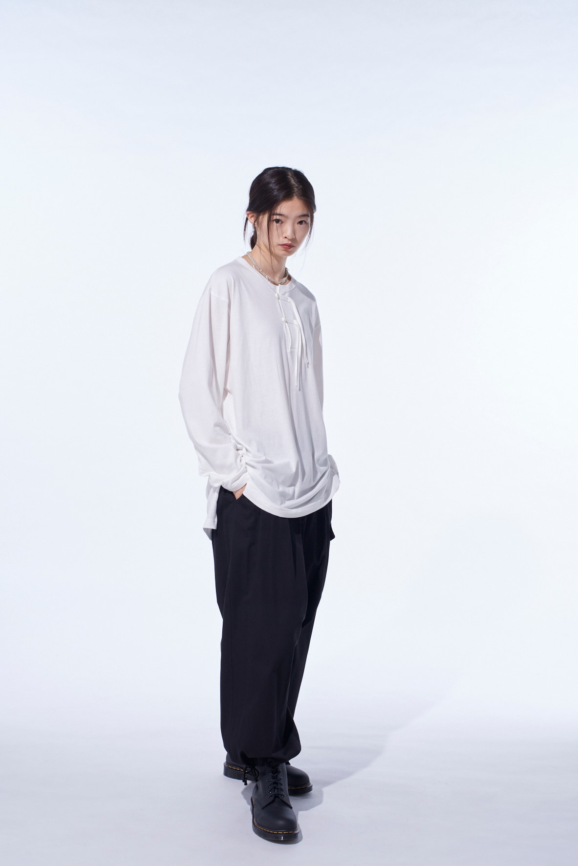 COTTON TWILL WIDE SAROUEL PANTS