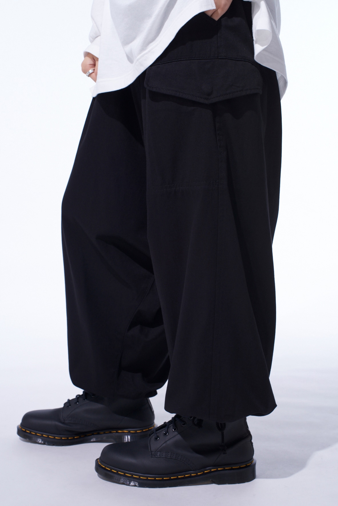 COTTON TWILL WIDE SAROUEL PANTS