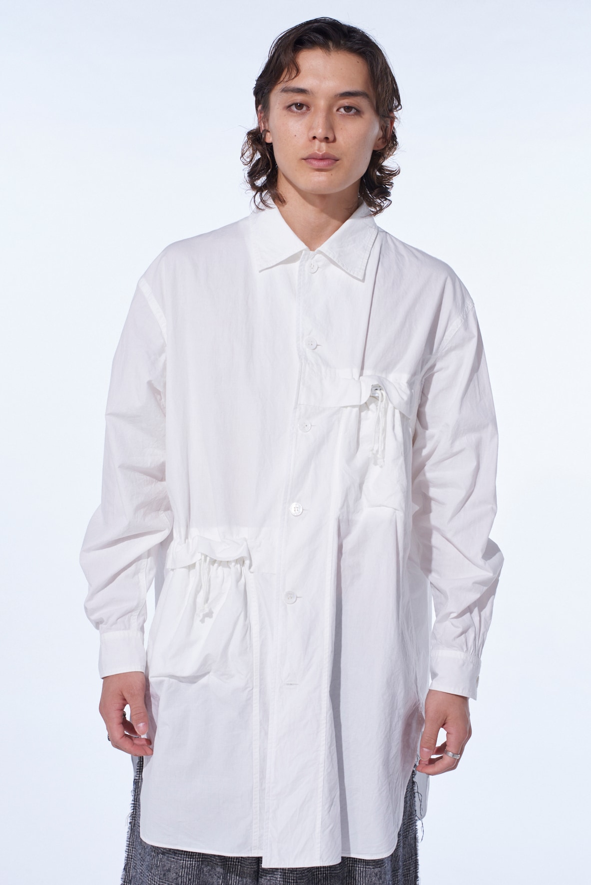 COTTON LINEN DRAWSTRING POCKET SHIRT