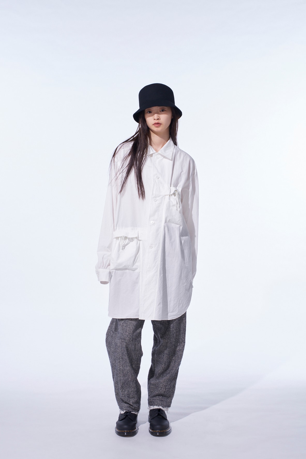 COTTON LINEN DRAWSTRING POCKET SHIRT