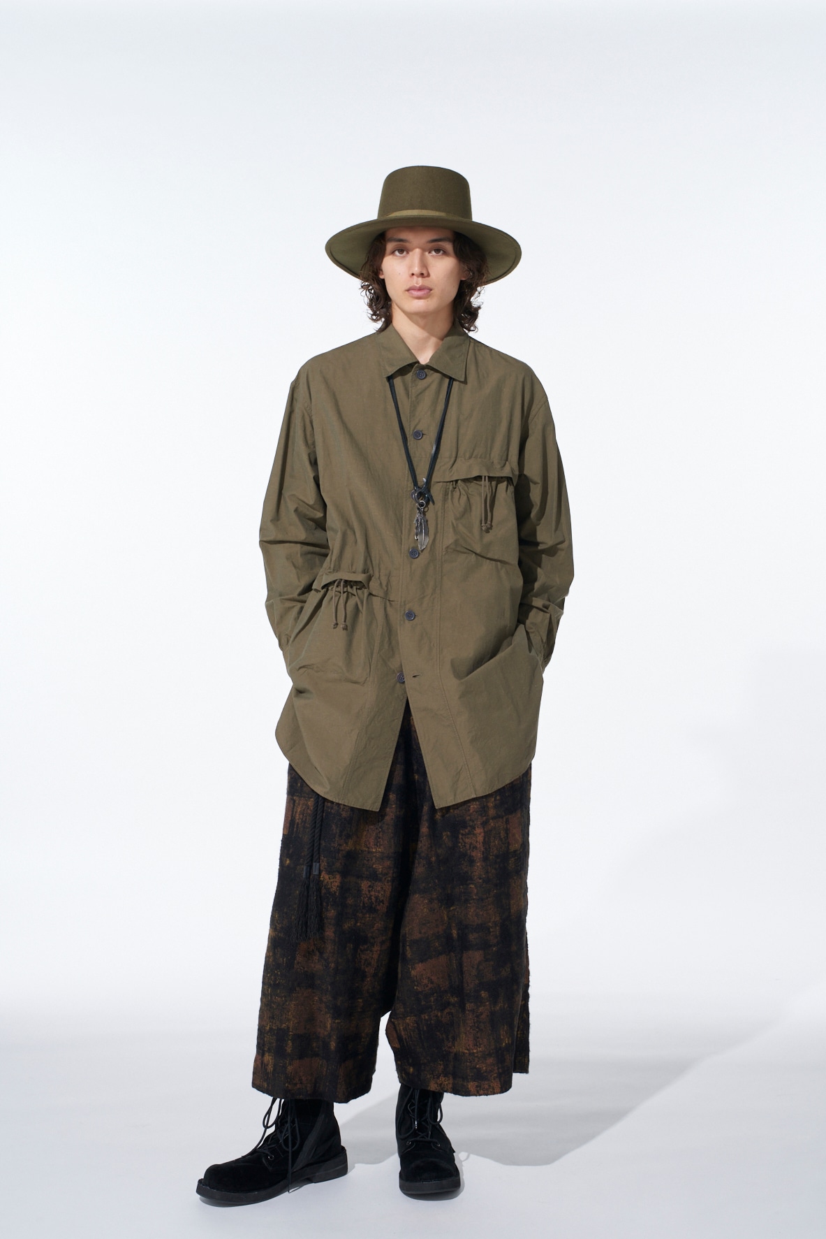 COTTON LINEN DRAWSTRING POCKET SHIRT