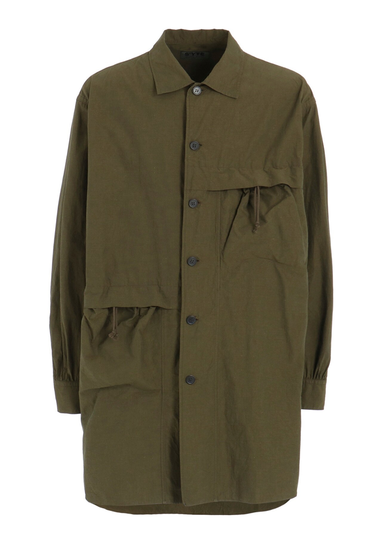 COTTON LINEN DRAWSTRING POCKET SHIRT