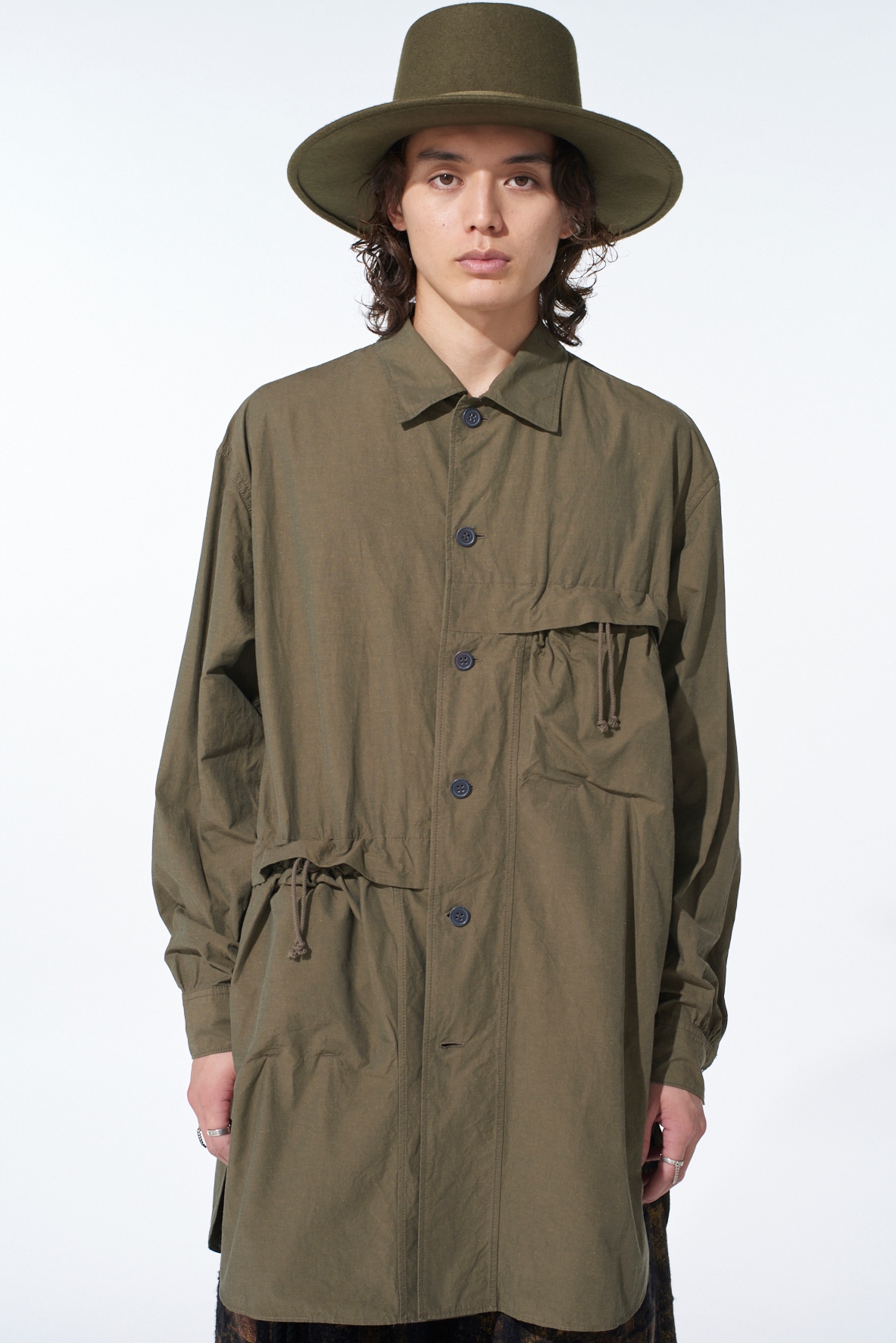 COTTON LINEN DRAWSTRING POCKET SHIRT