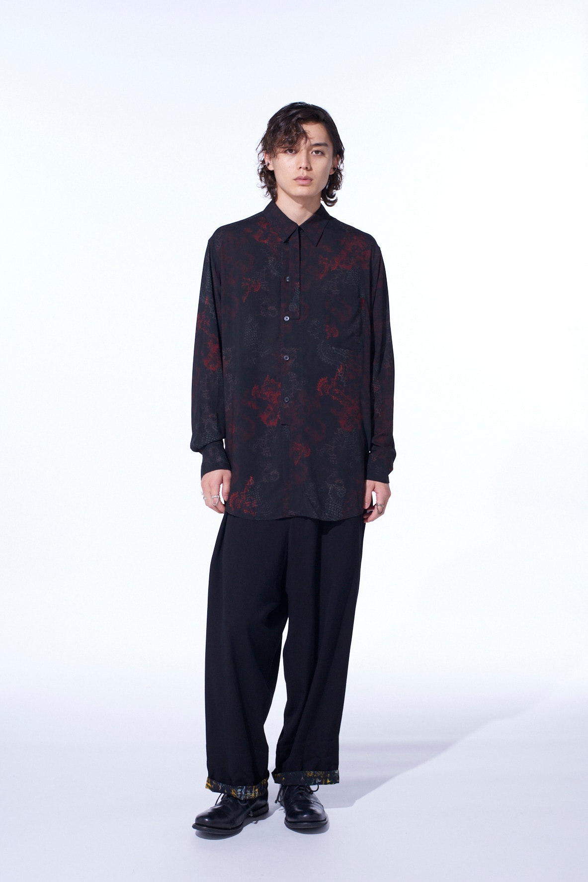 RAYON CRIMSON LACE PRINT REGULAR COLLAR SHIRT