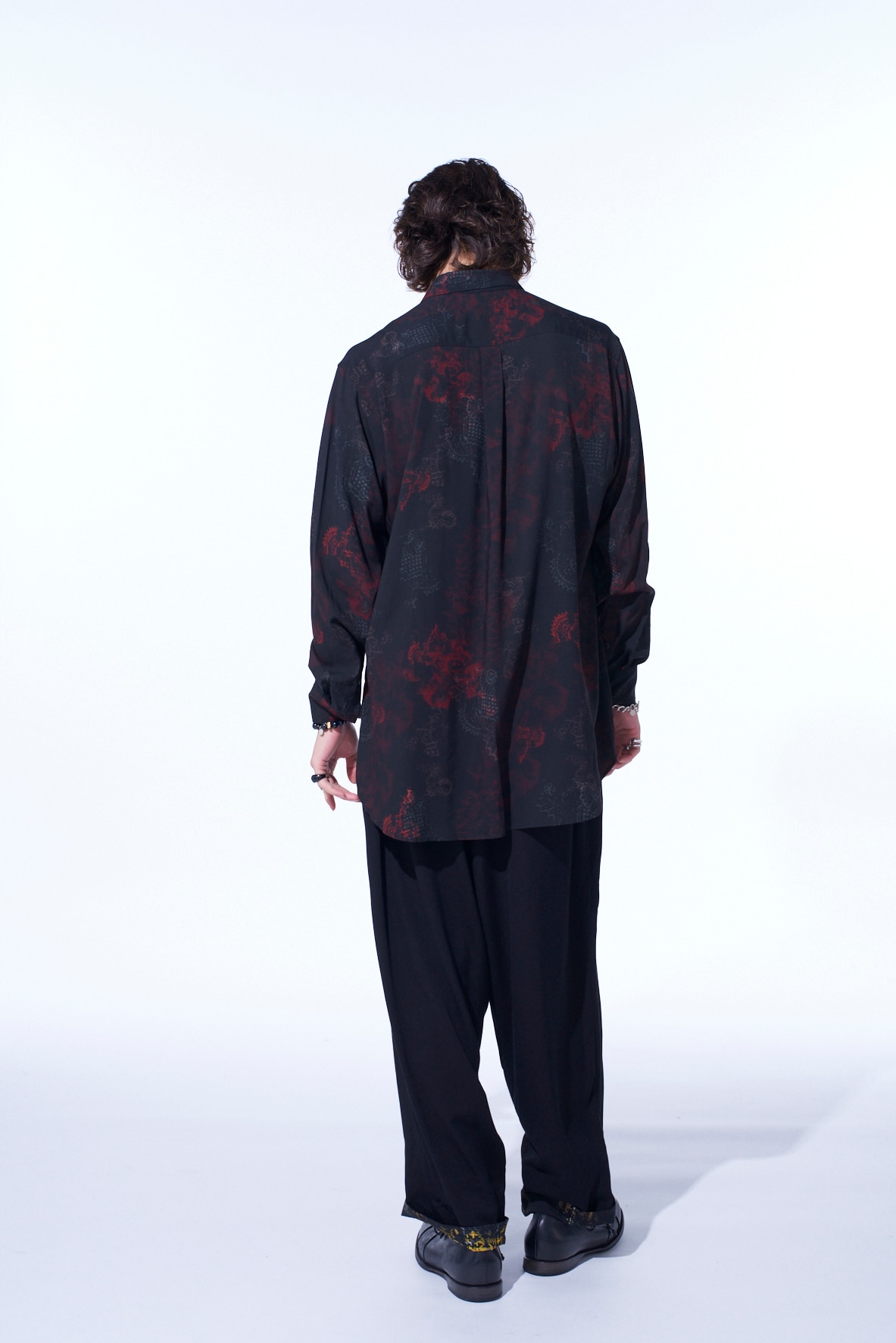 RAYON CRIMSON LACE PRINT REGULAR COLLAR SHIRT