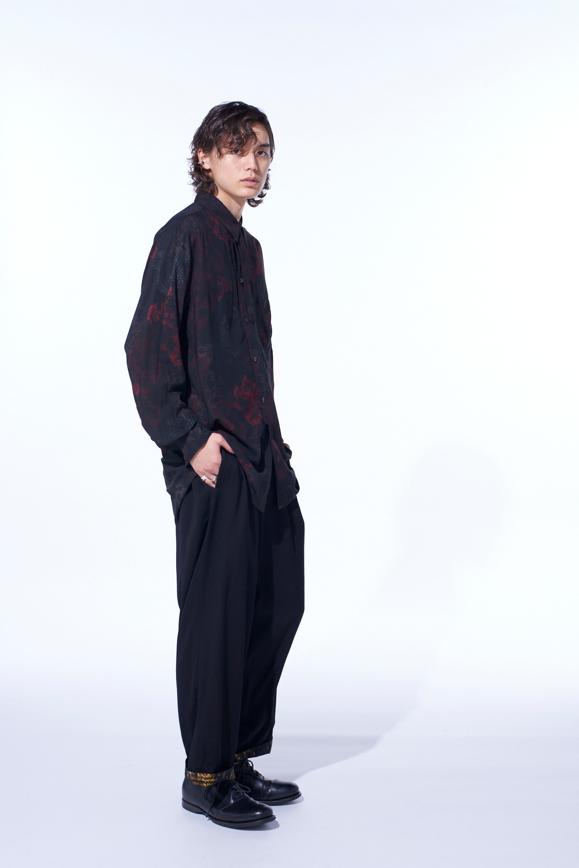 RAYON CRIMSON LACE PRINT REGULAR COLLAR SHIRT