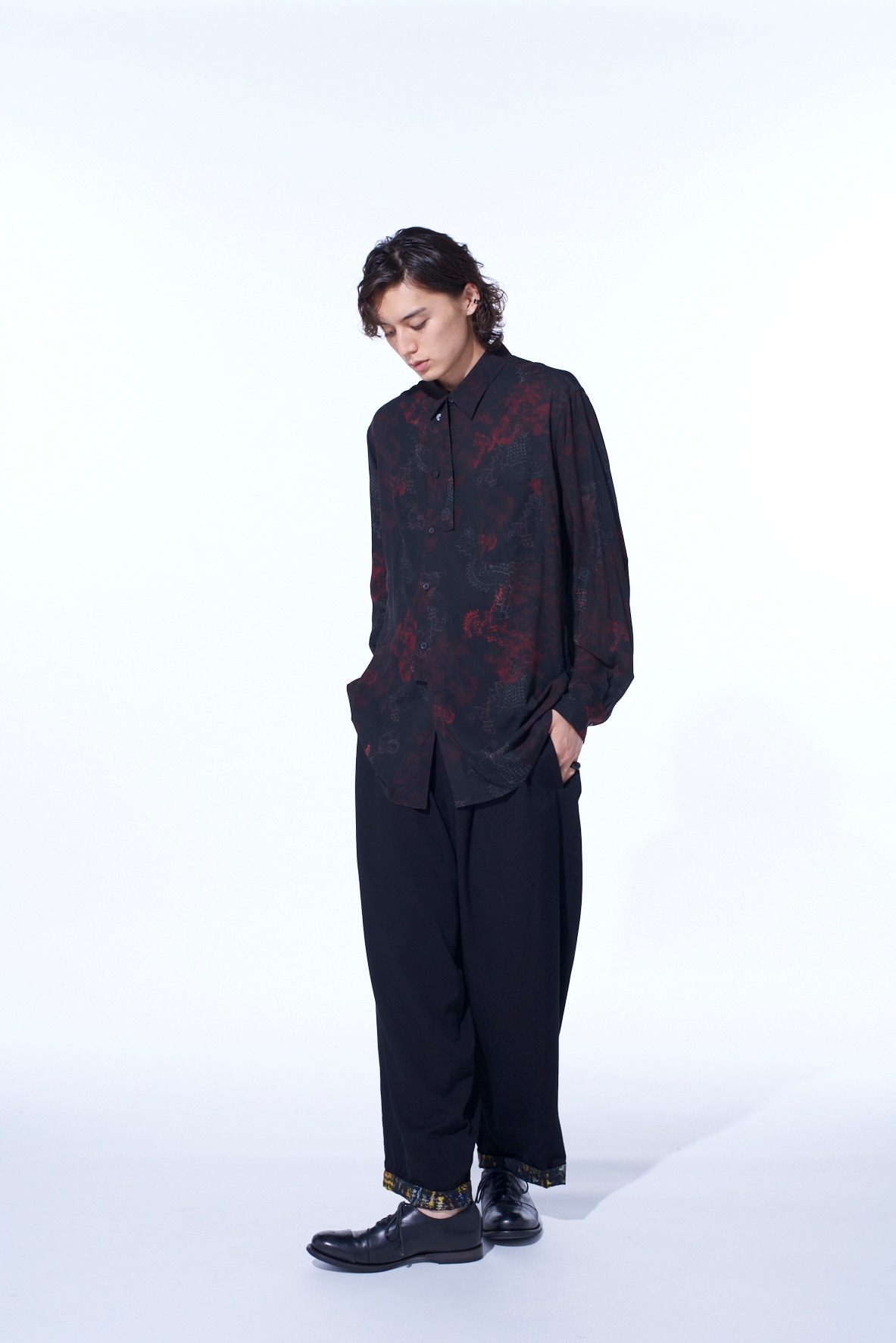 RAYON CRIMSON LACE PRINT REGULAR COLLAR SHIRT