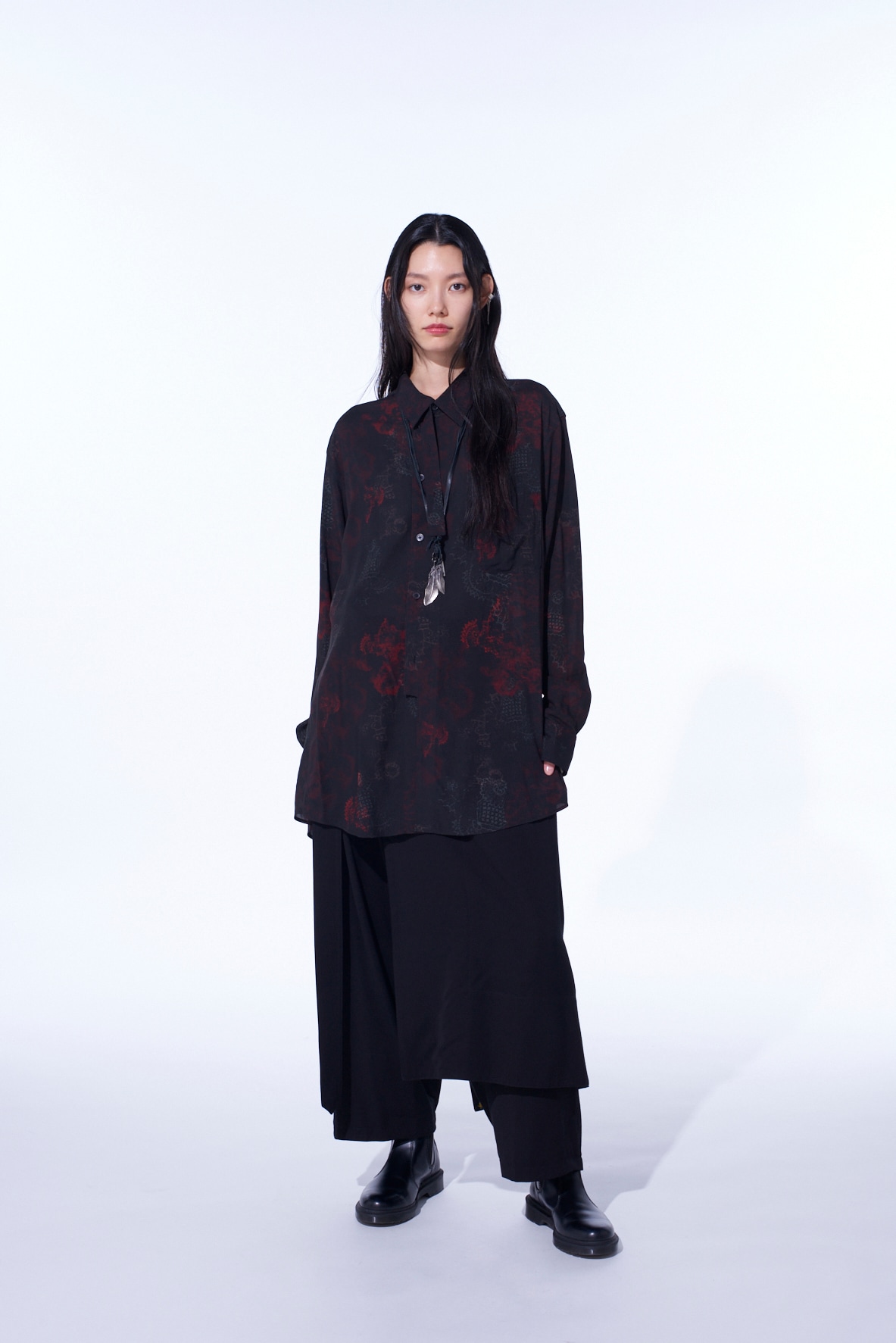 RAYON CRIMSON LACE PRINT REGULAR COLLAR SHIRT