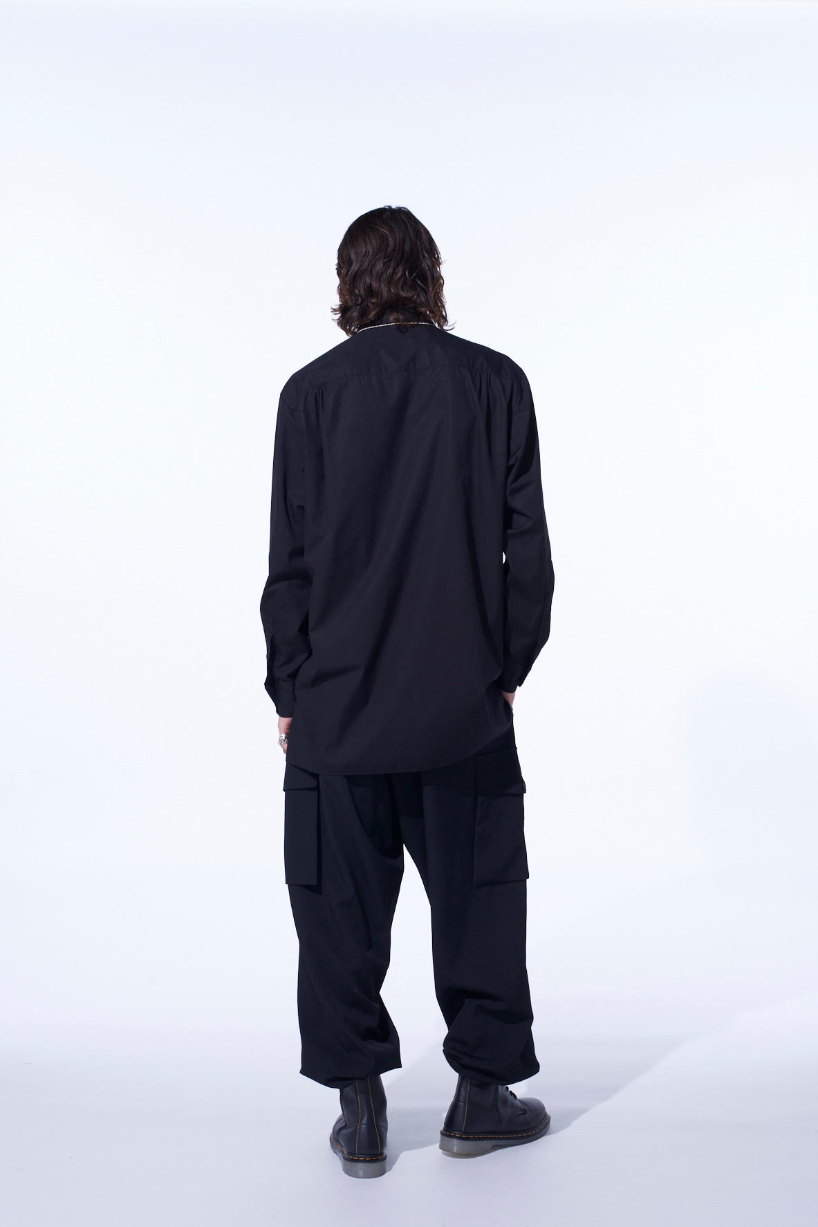 COTTON BROAD RIBON STAND COLLAR SHIRT