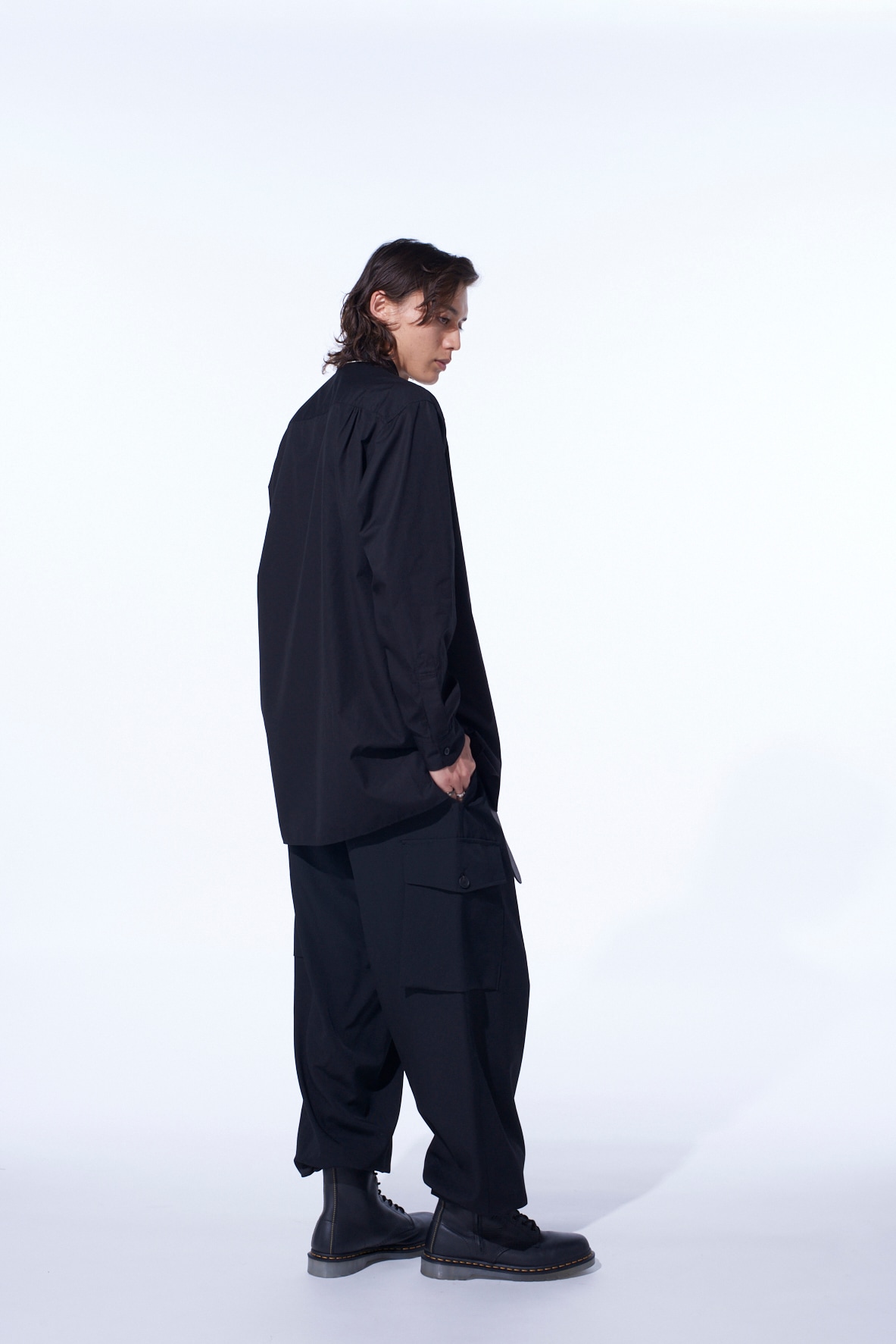 COTTON BROAD RIBON STAND COLLAR SHIRT