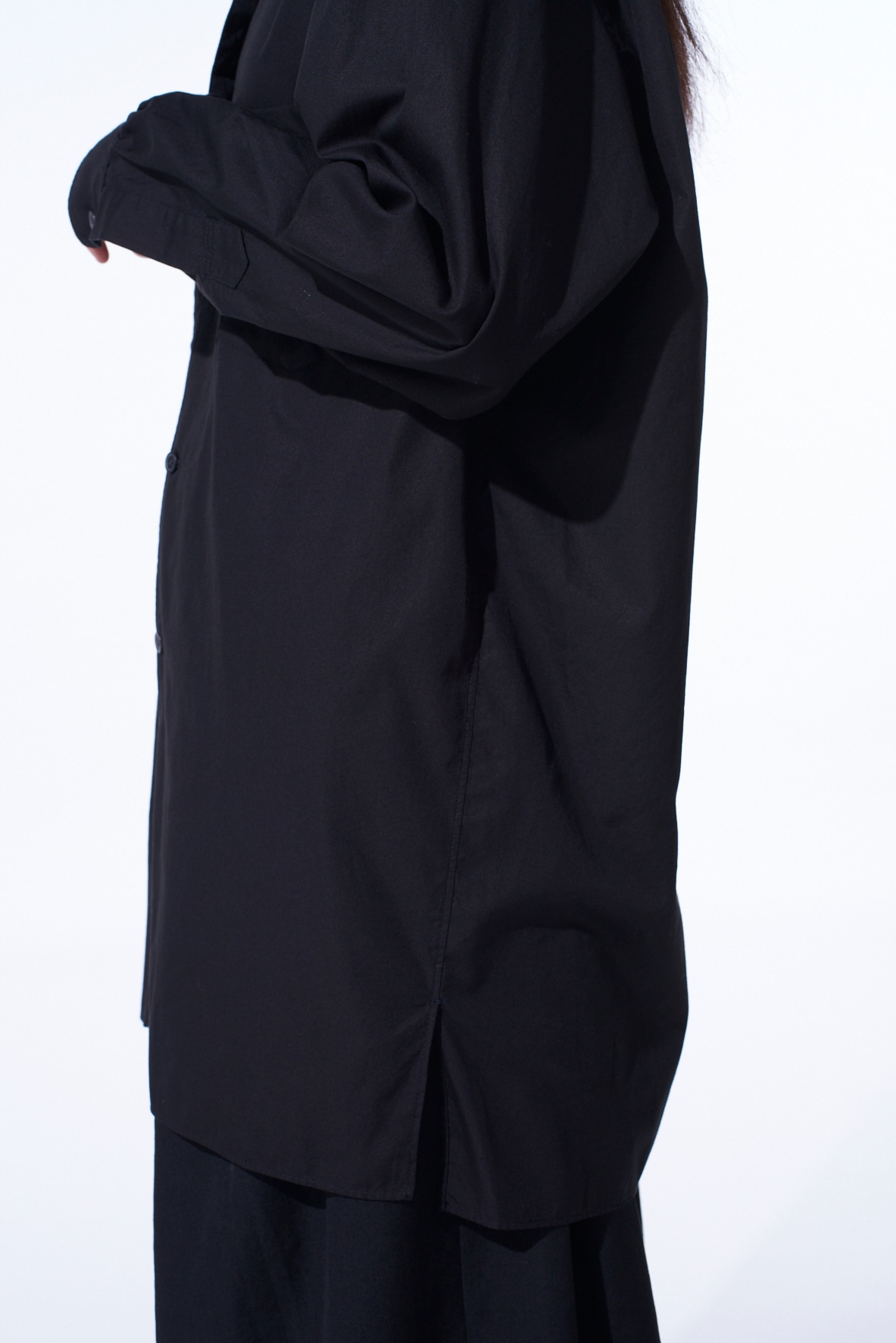 COTTON BROAD RIBON STAND COLLAR SHIRT