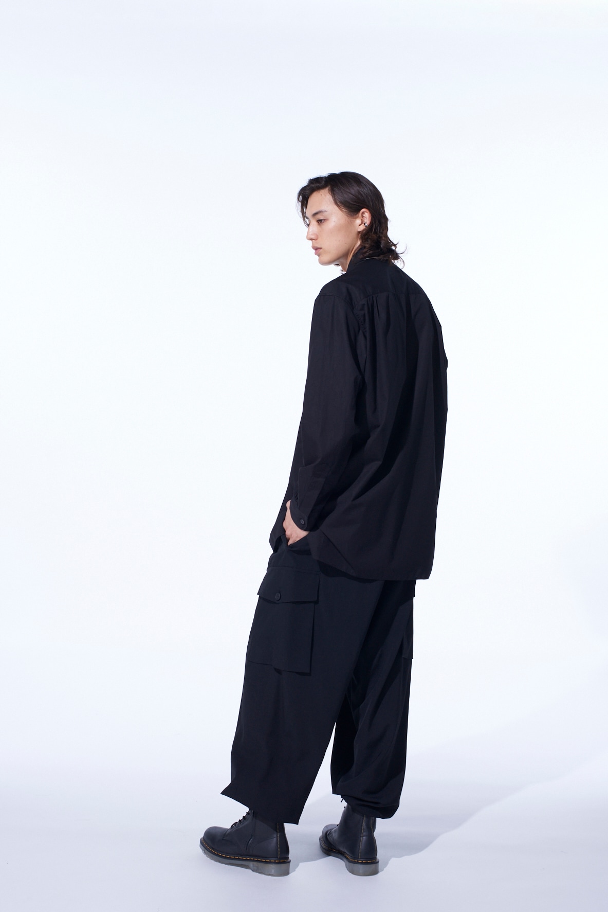 COTTON BROAD RIBON STAND COLLAR SHIRT