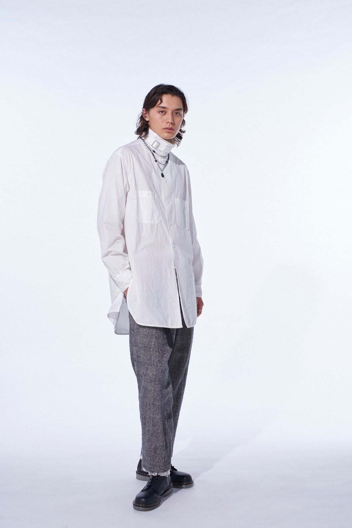 COTTON LINEN STAND COLLAR SHIRT