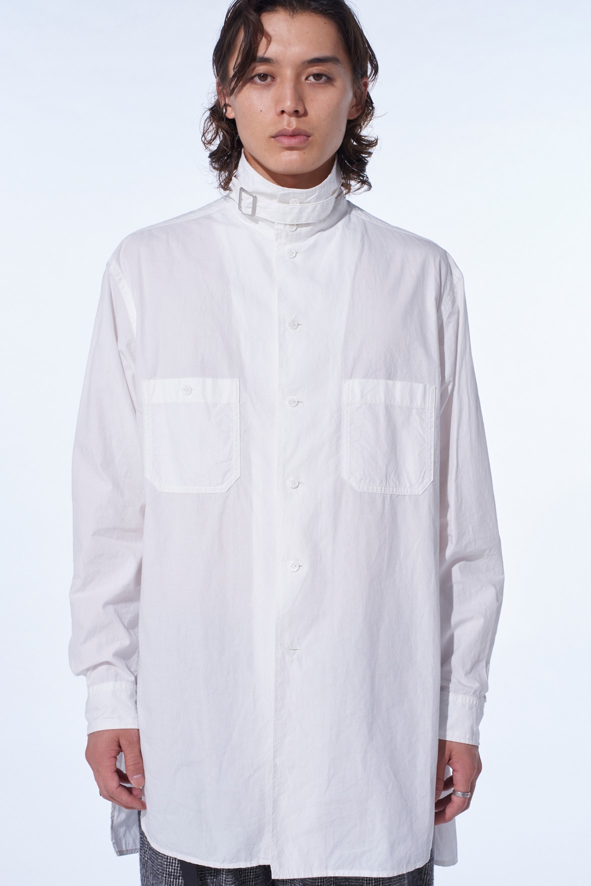 COTTON LINEN STAND COLLAR SHIRT