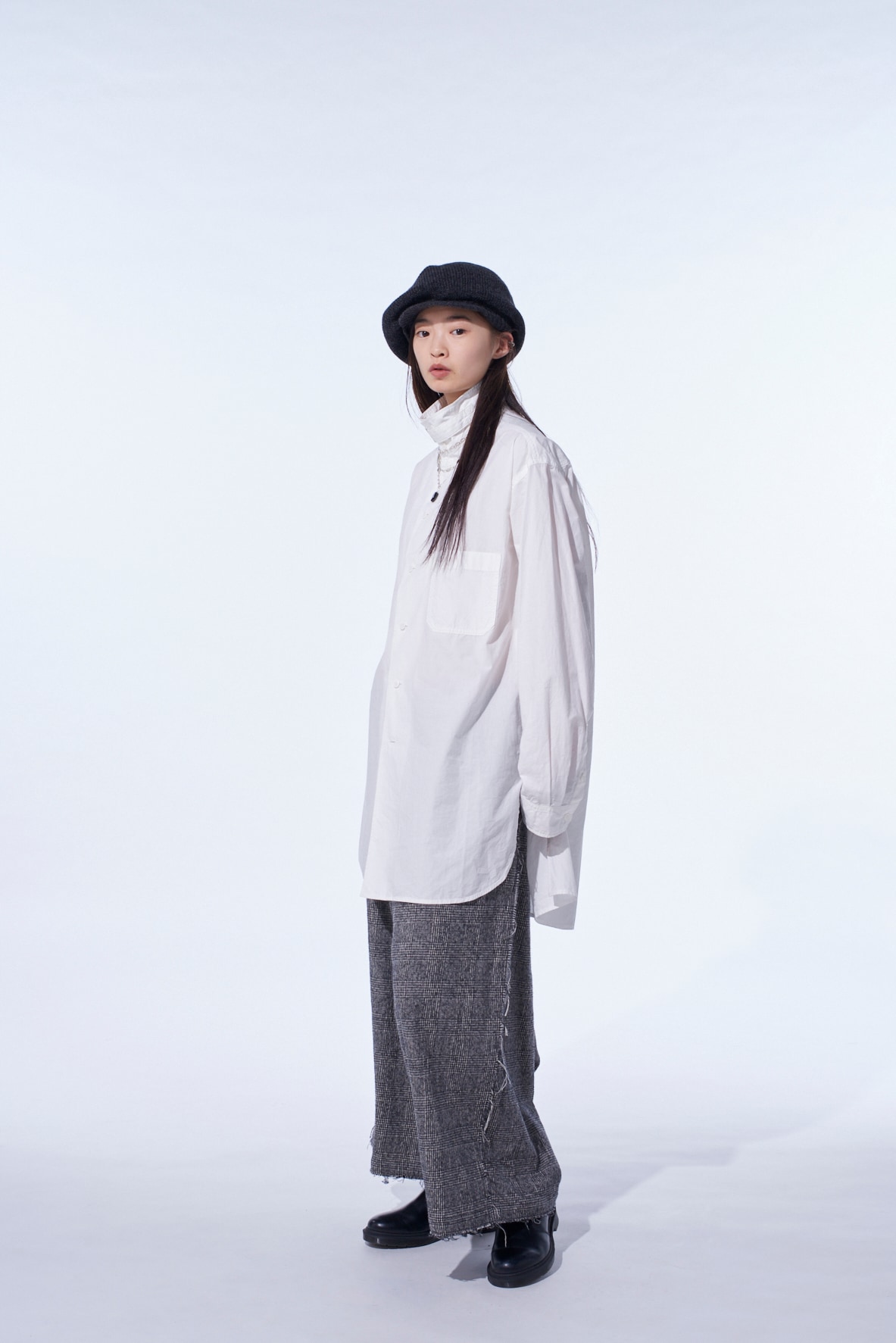 COTTON LINEN STAND COLLAR SHIRT