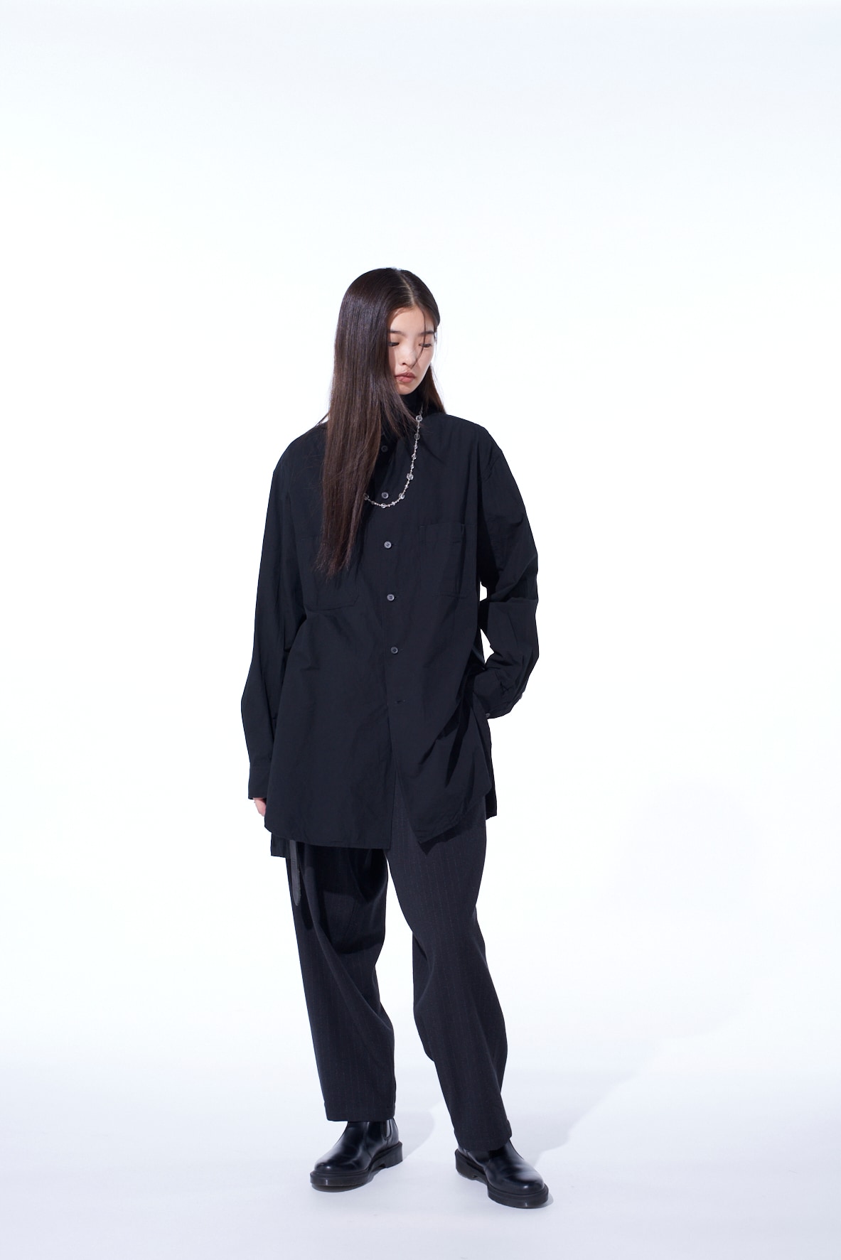 COTTON LINEN STAND COLLAR SHIRT