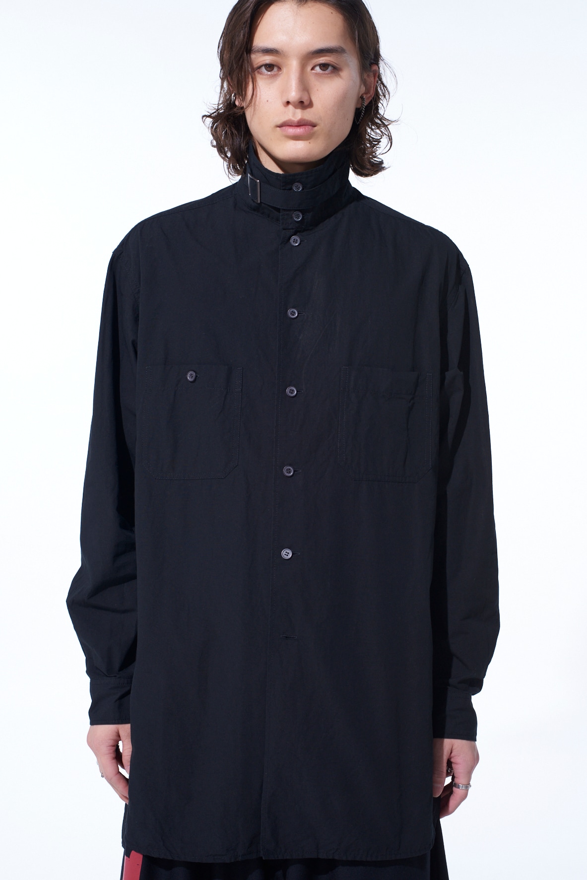 COTTON LINEN STAND COLLAR SHIRT
