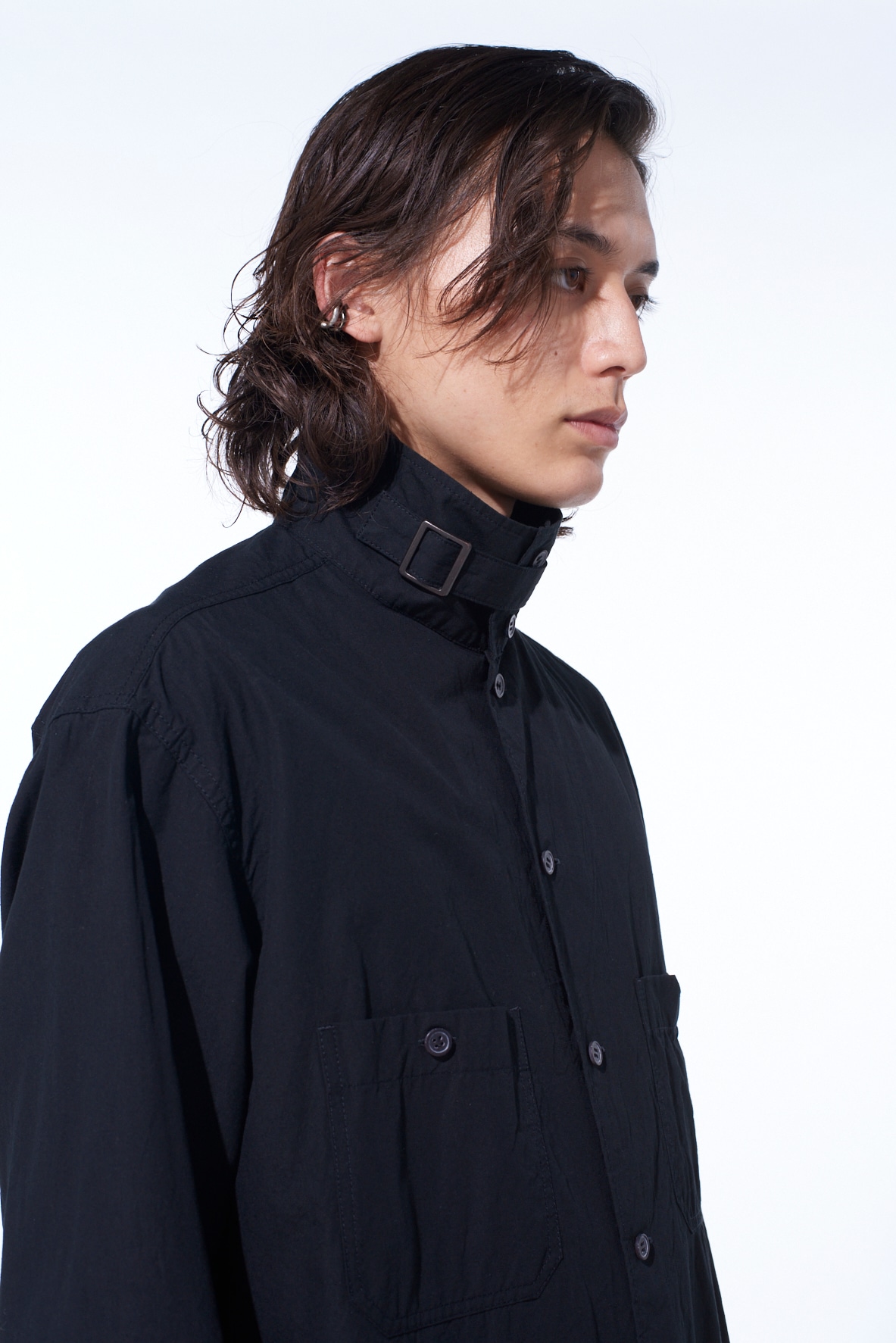 COTTON LINEN STAND COLLAR SHIRT