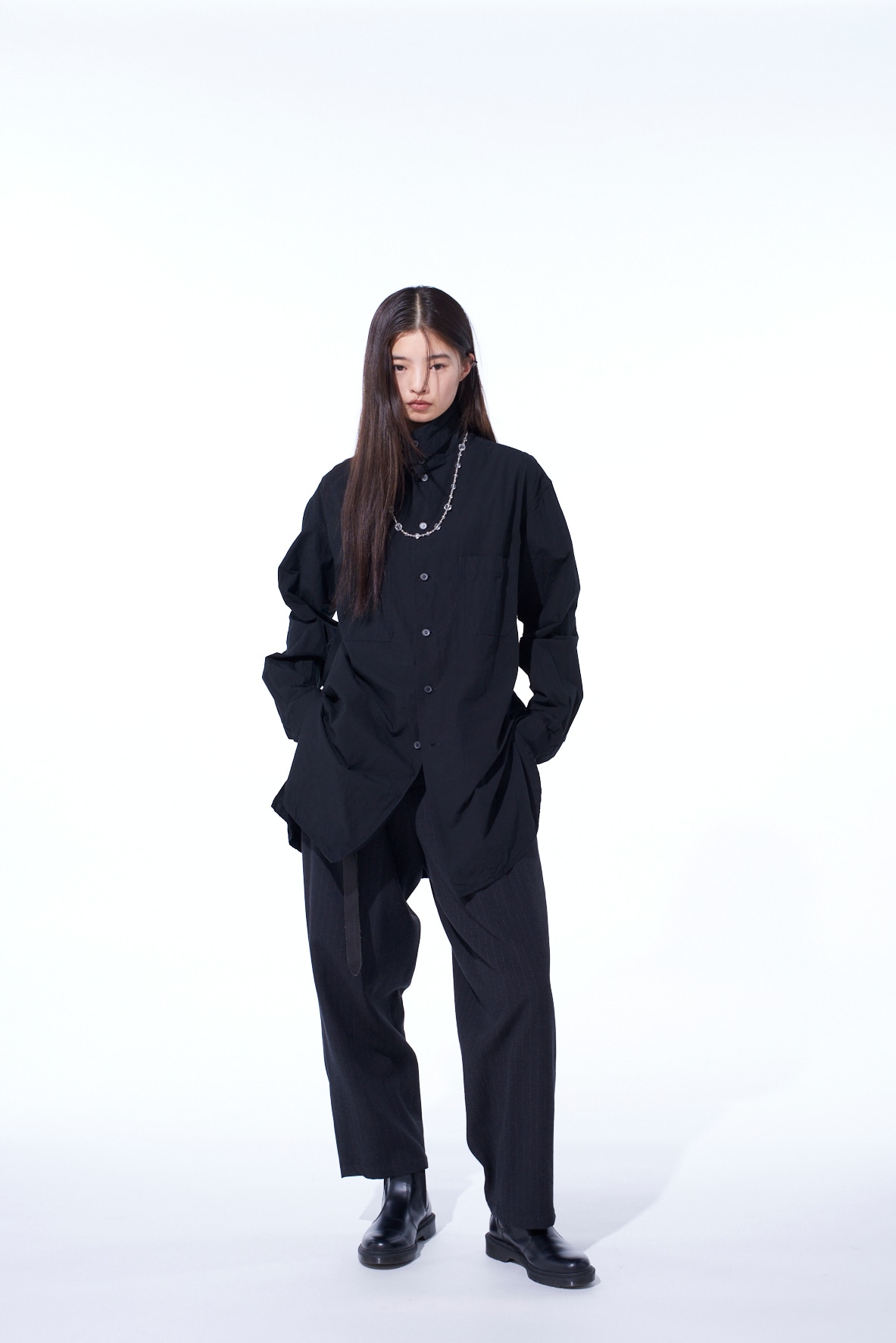 COTTON LINEN STAND COLLAR SHIRT